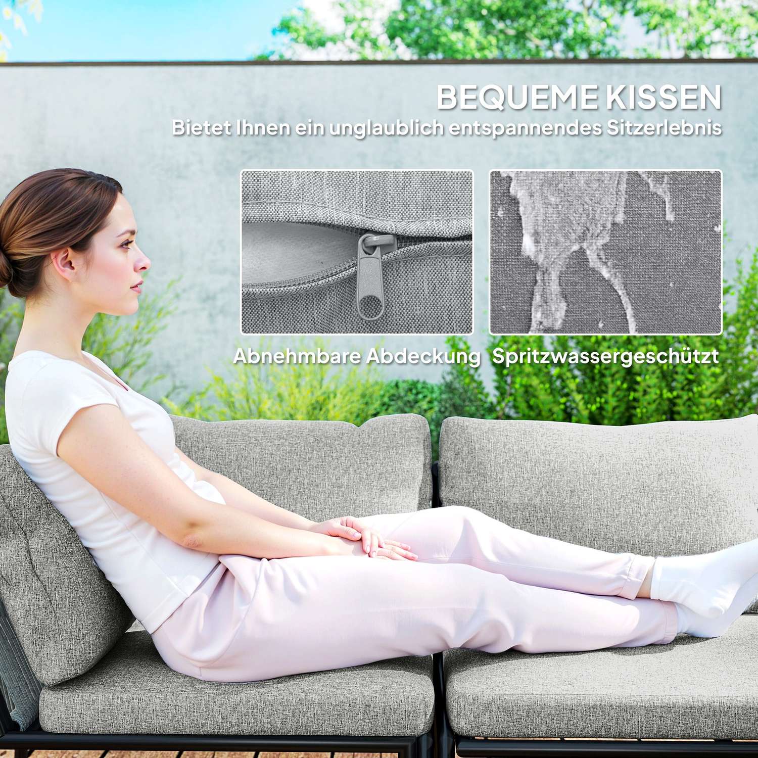 Loungeset i polyrattan utomhus, väderbeständig sittplats för 6 personer