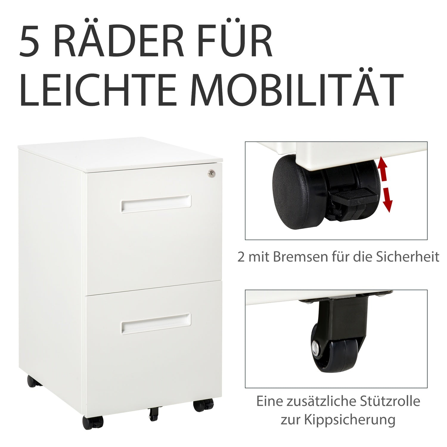 Låsbart stålarkivskåp på hjul, 2 lådor, A4