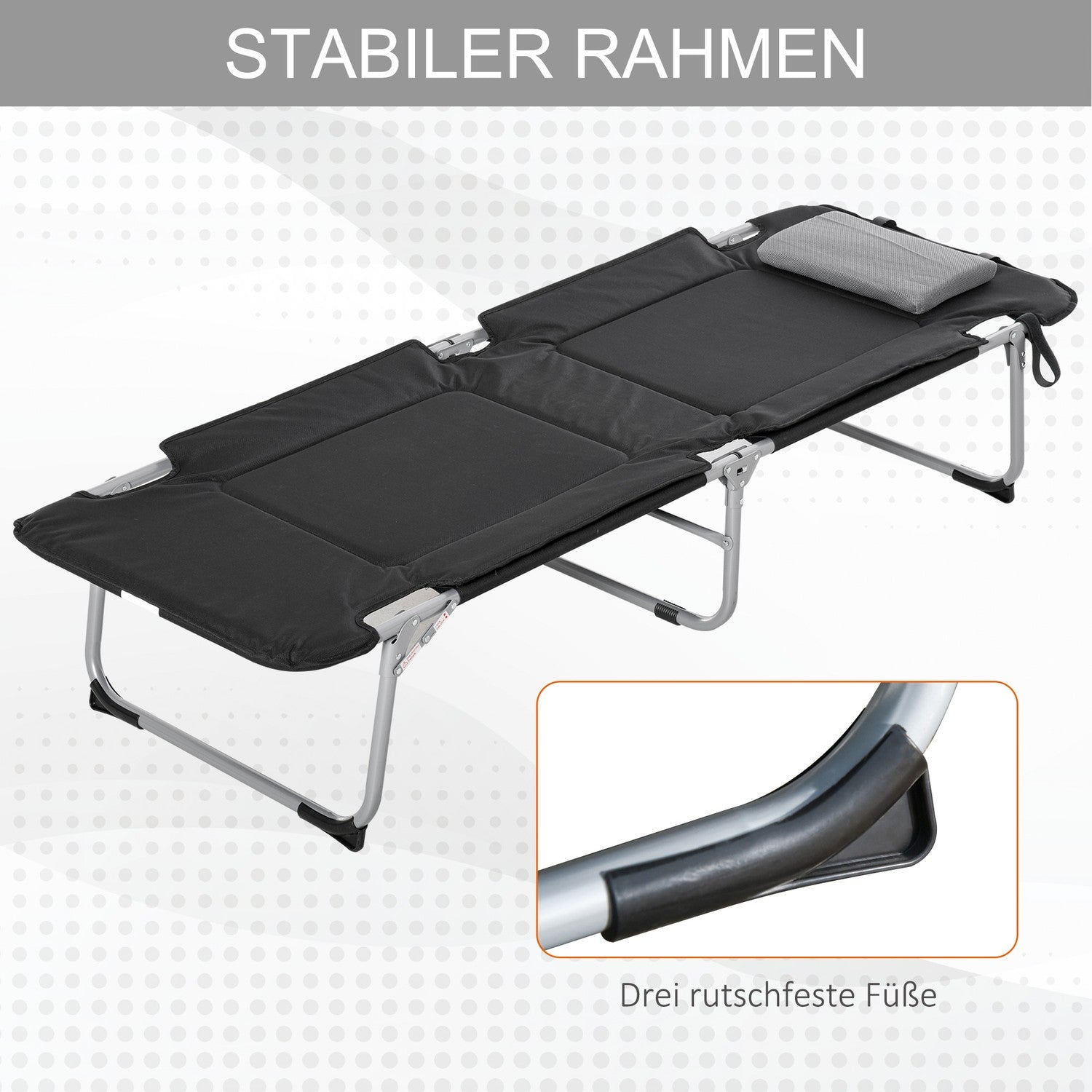 Lätt bärbar campingsäng med kudde, 183x66x33cm