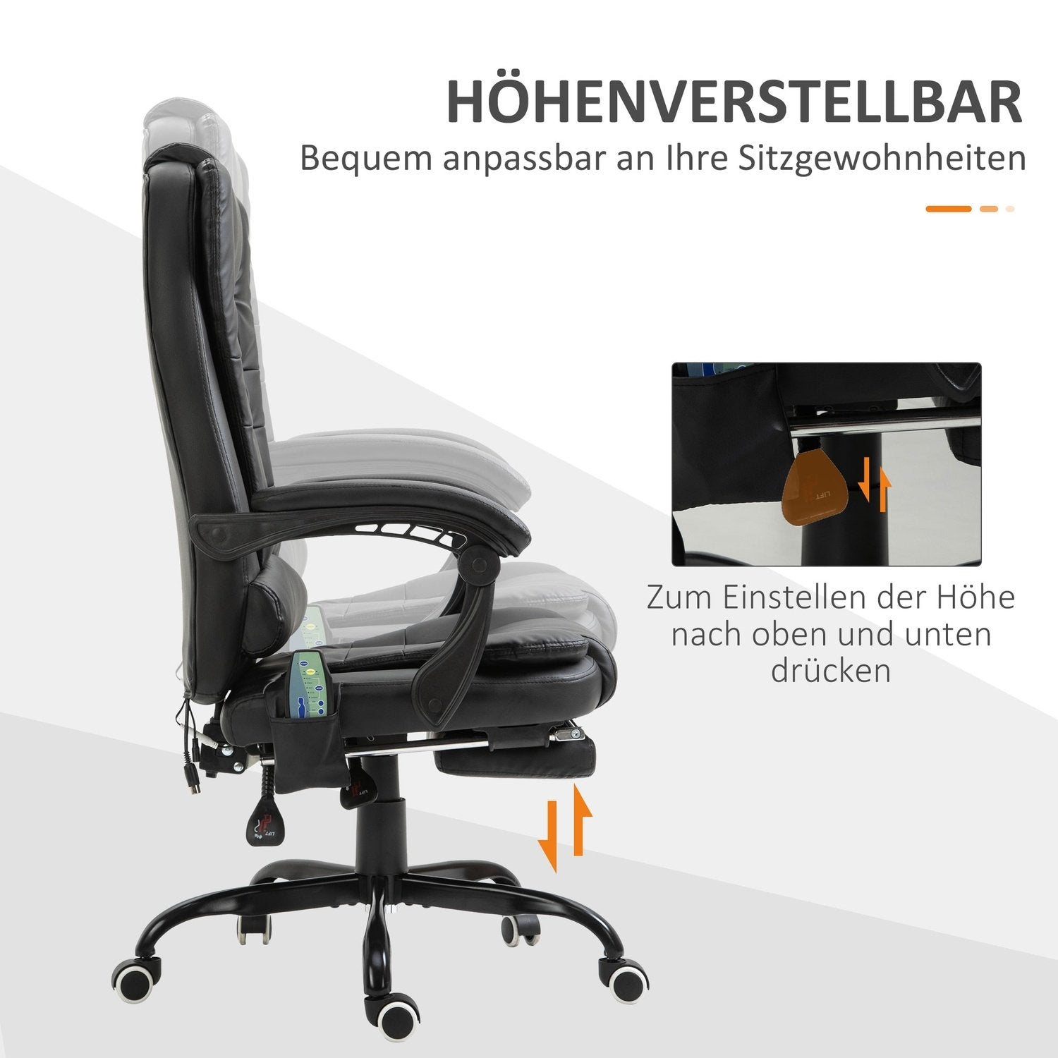 Massagestol Med 7 Punkters Chefsstol Höjdjusterbar Snurrstol Med Integrerat Fotstöd Nedre Ryggkudde 67 X 79 X 111-121 Cm