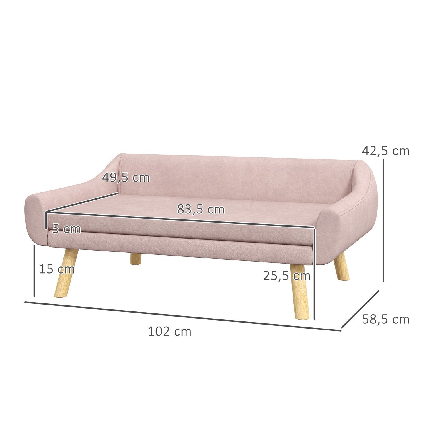 Hundsoffa Elegant Kattsoffa Med Ryggstöd, Idealisk För Medelstora/Stora Hundar, Sammet, Rosa, 102X58,5X42,5 Cm