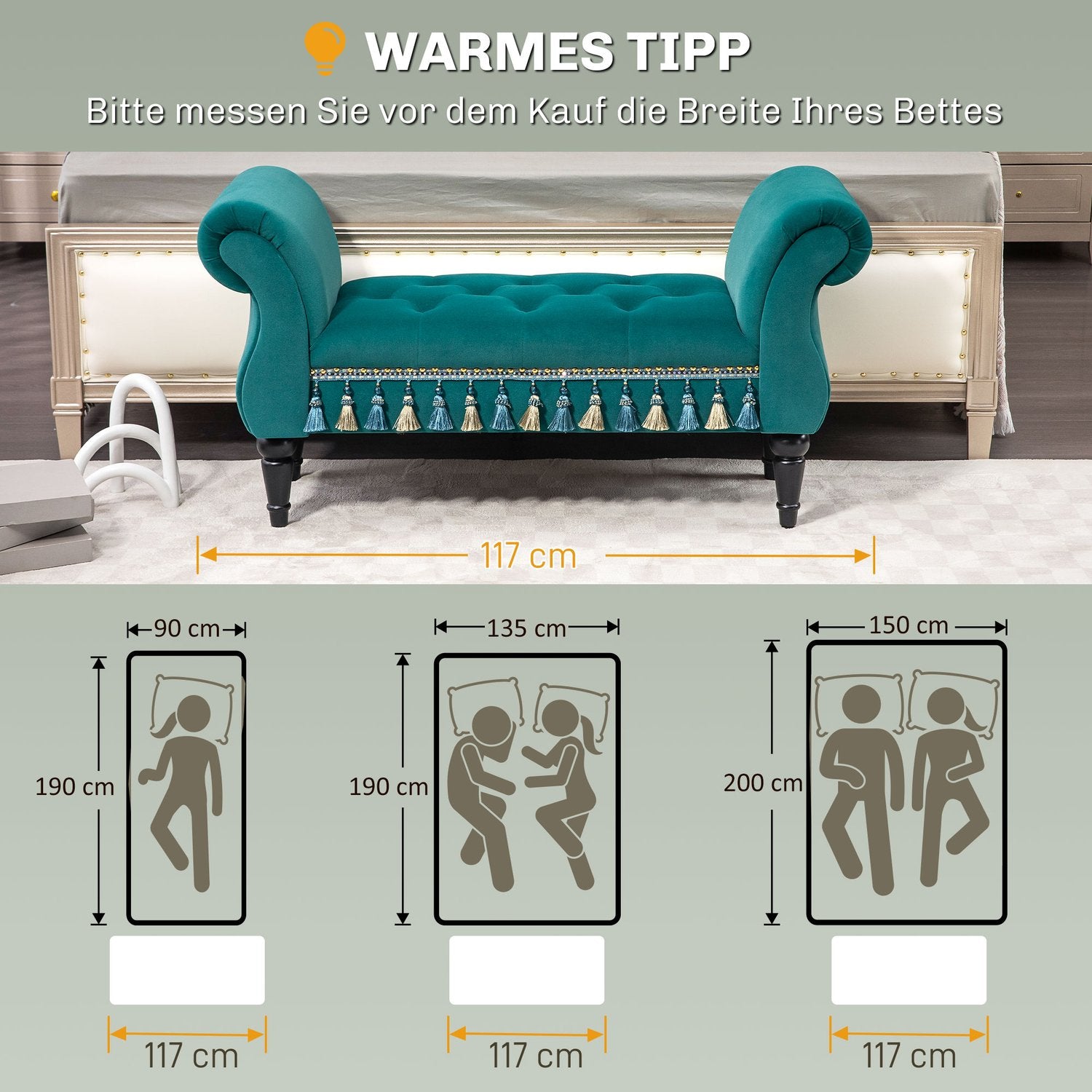 Lyxig sammetsbänk, Grå klädsel – Vardagsrum/sovrum