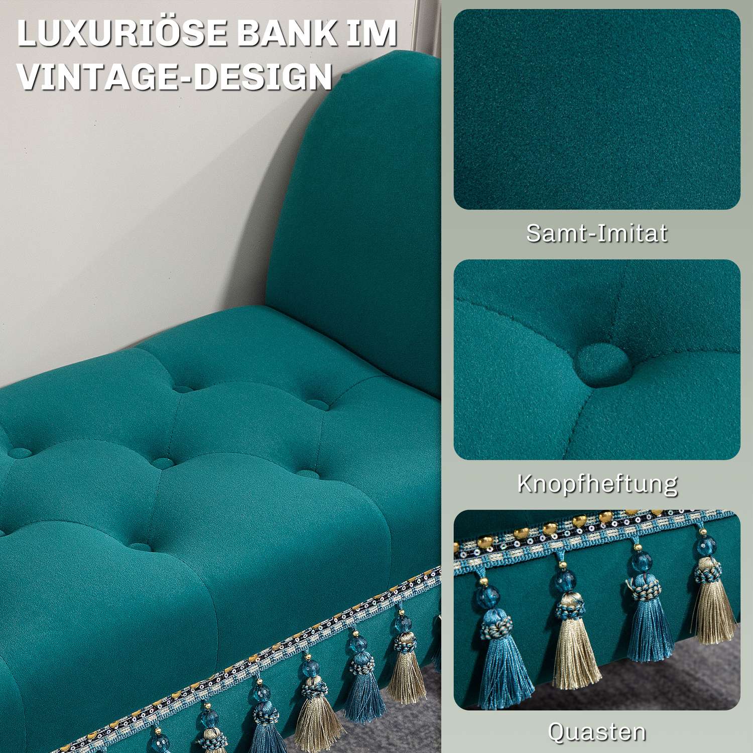 Lyxig sammetsbänk, Grå klädsel – Vardagsrum/sovrum