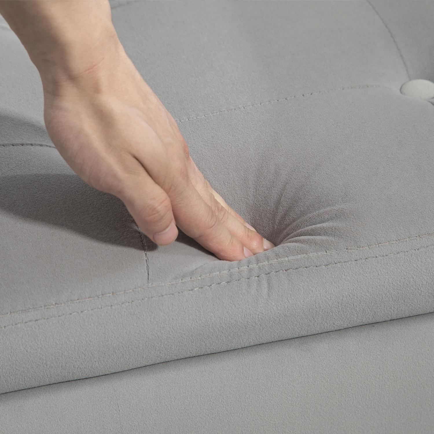 Lyxklädd förvaringsbänk, armstöd, ljusgrå