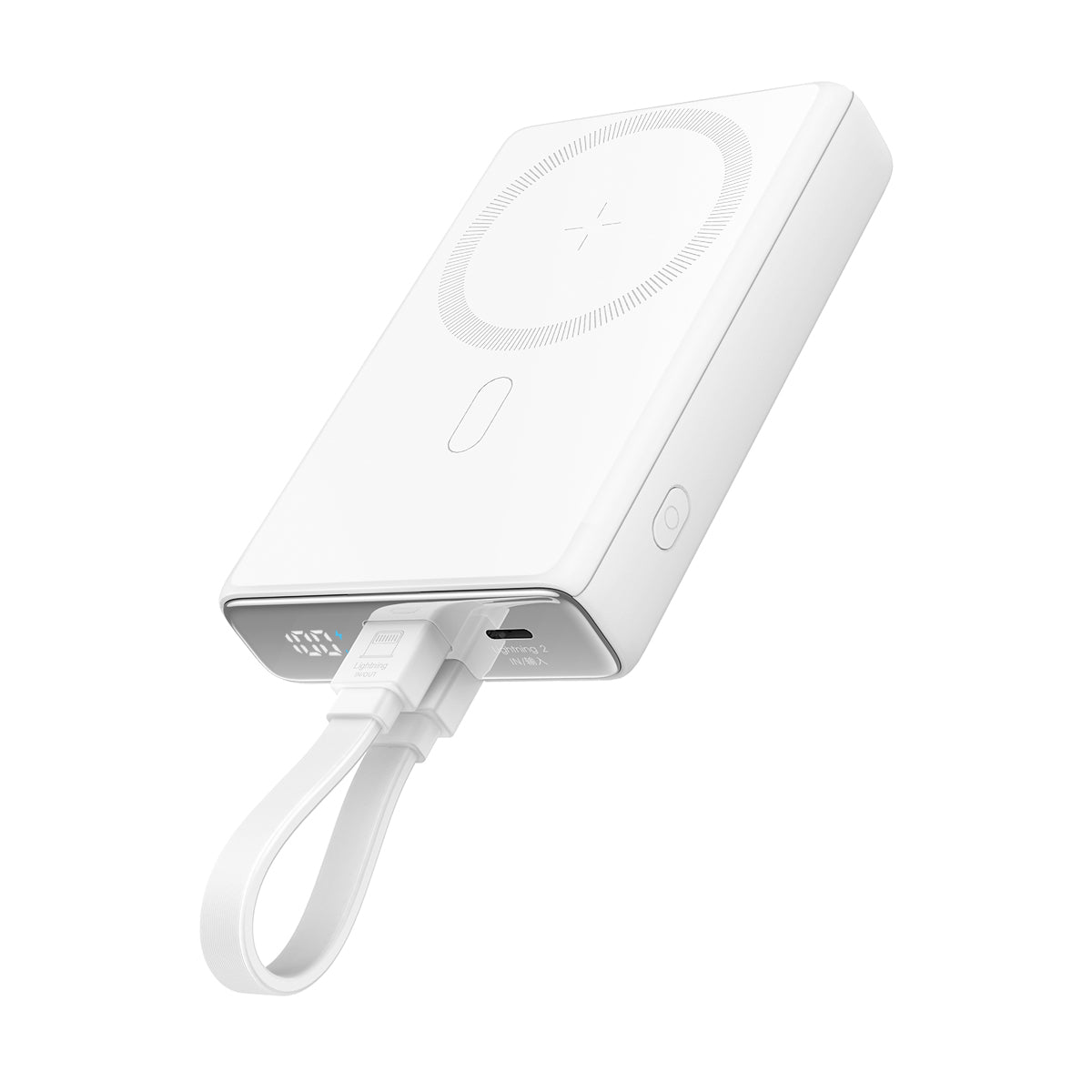 Magnetisk powerbank 10000mAh 20W med stativ + Lightning - USB-C-kabel, vit