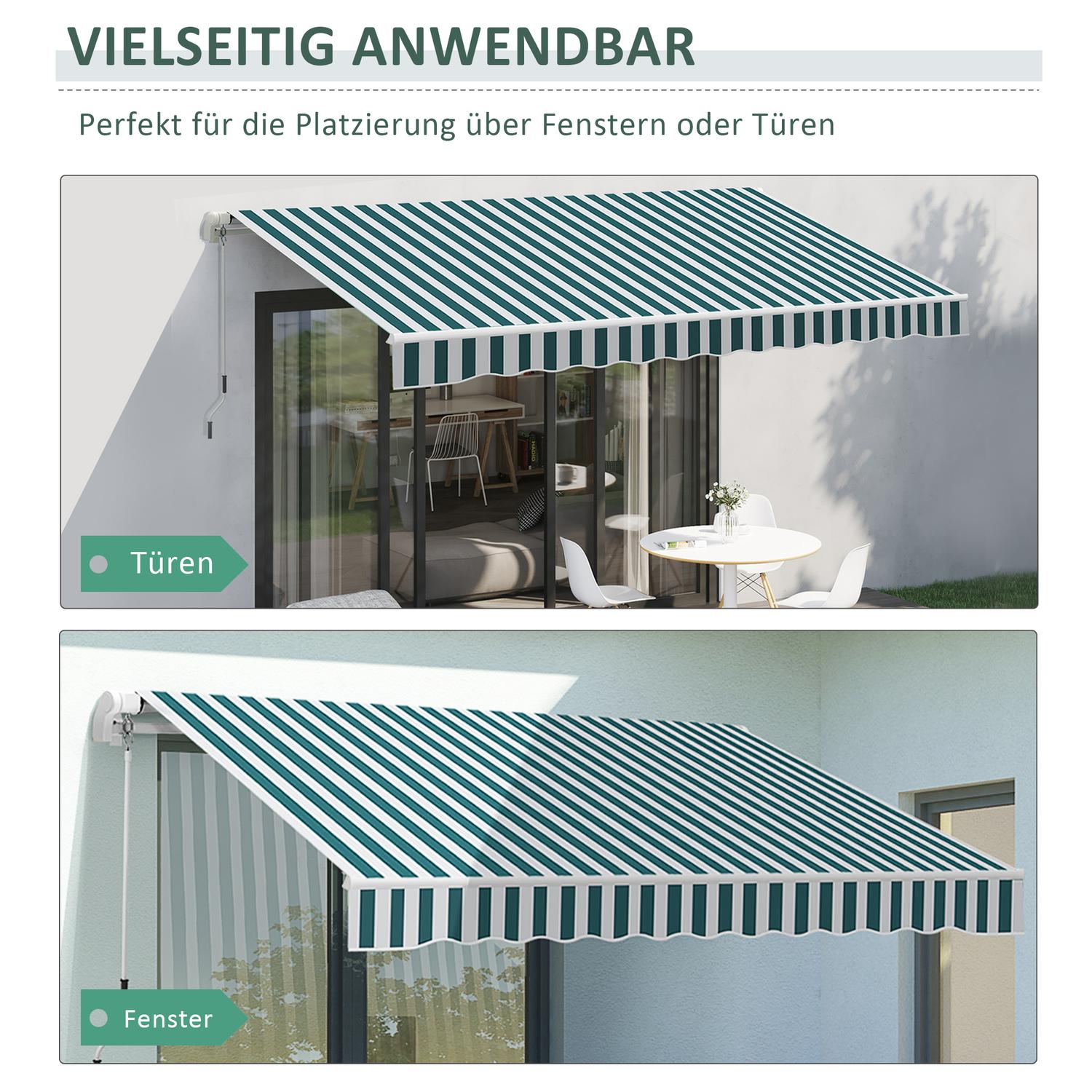 Manuell fällbar balkongmarkis, 4m, Solskydd, Vit/Grön