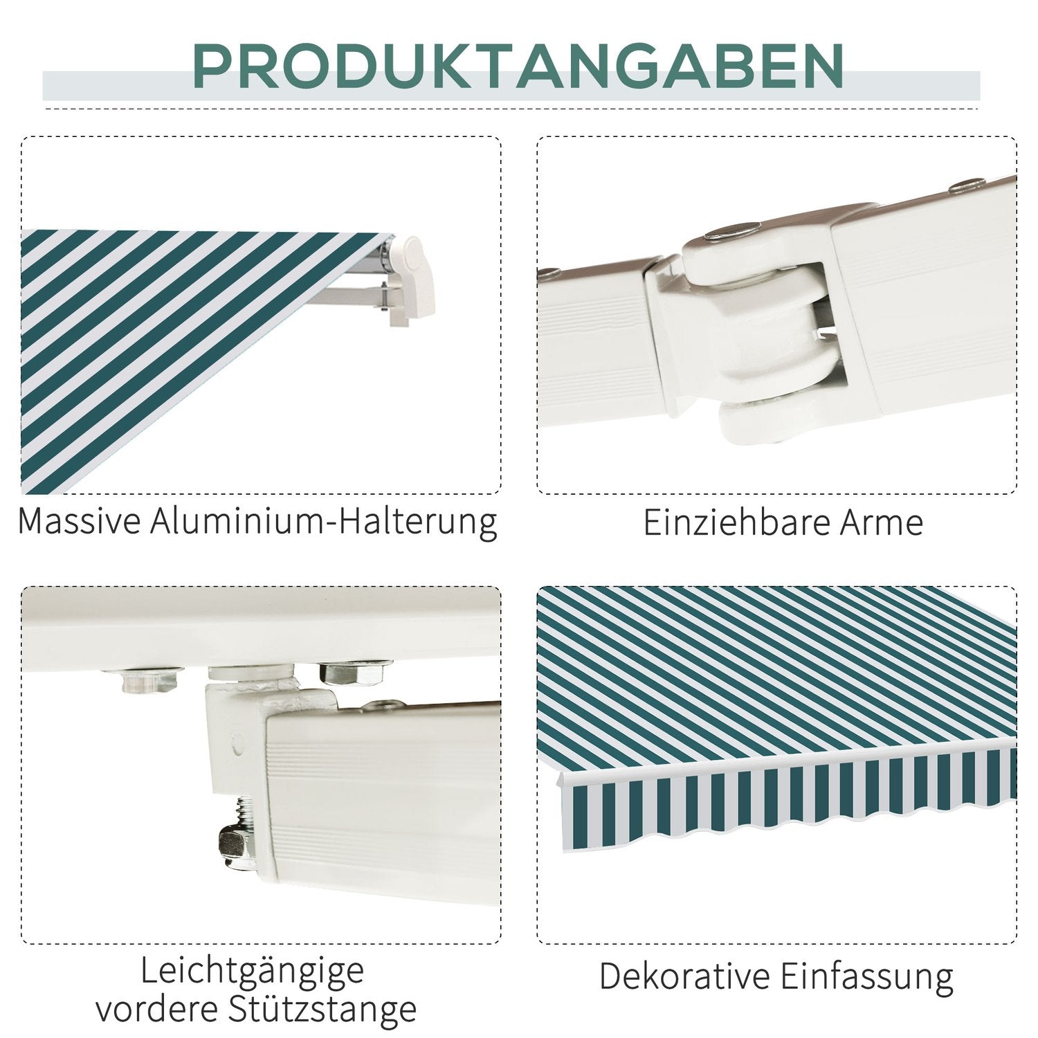 Manuell fällbar balkongmarkis, 4m, Solskydd, Vit/Grön