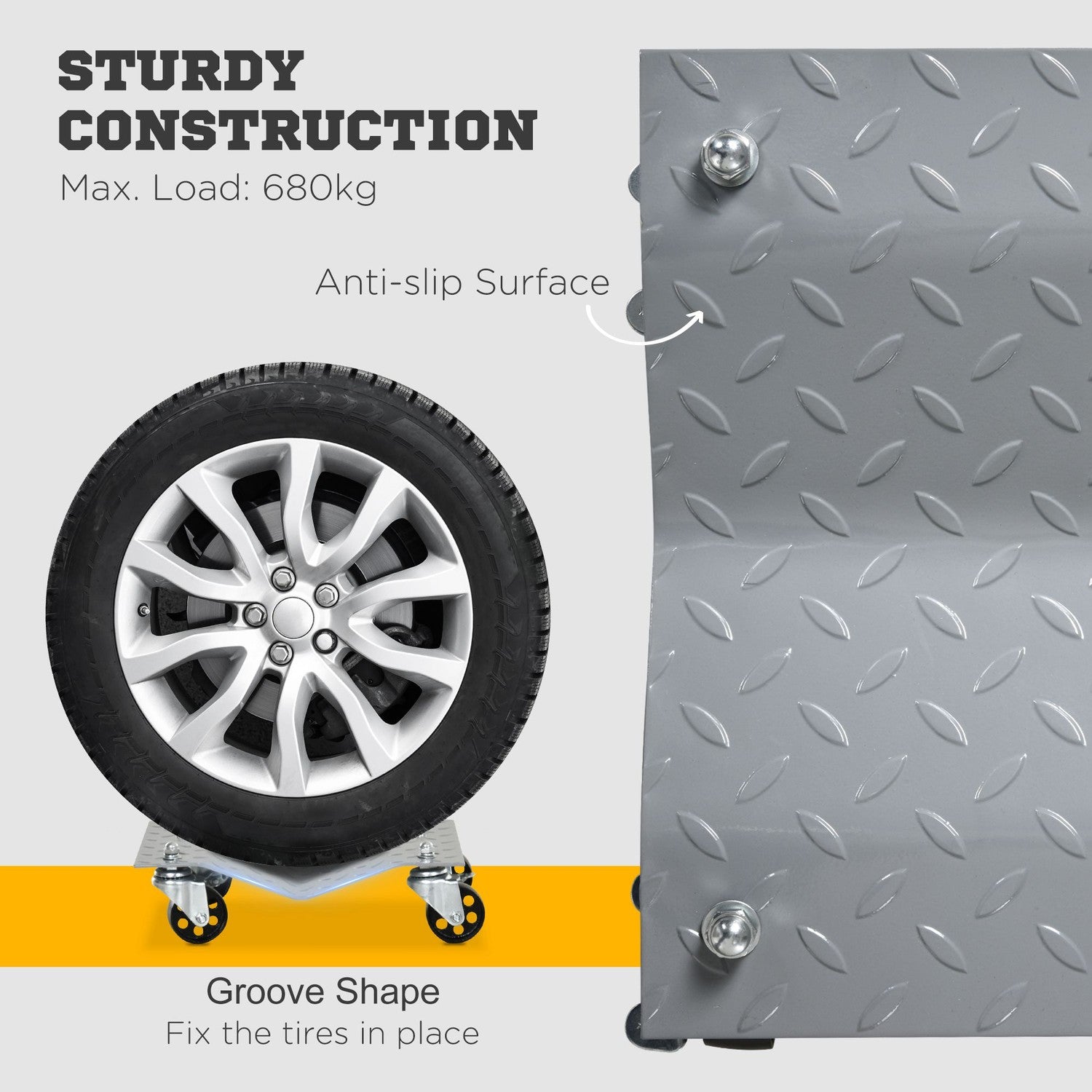 Manövreringsjacksats, däckhjälp med 4 hjul, grå, 40,5x30 cm
