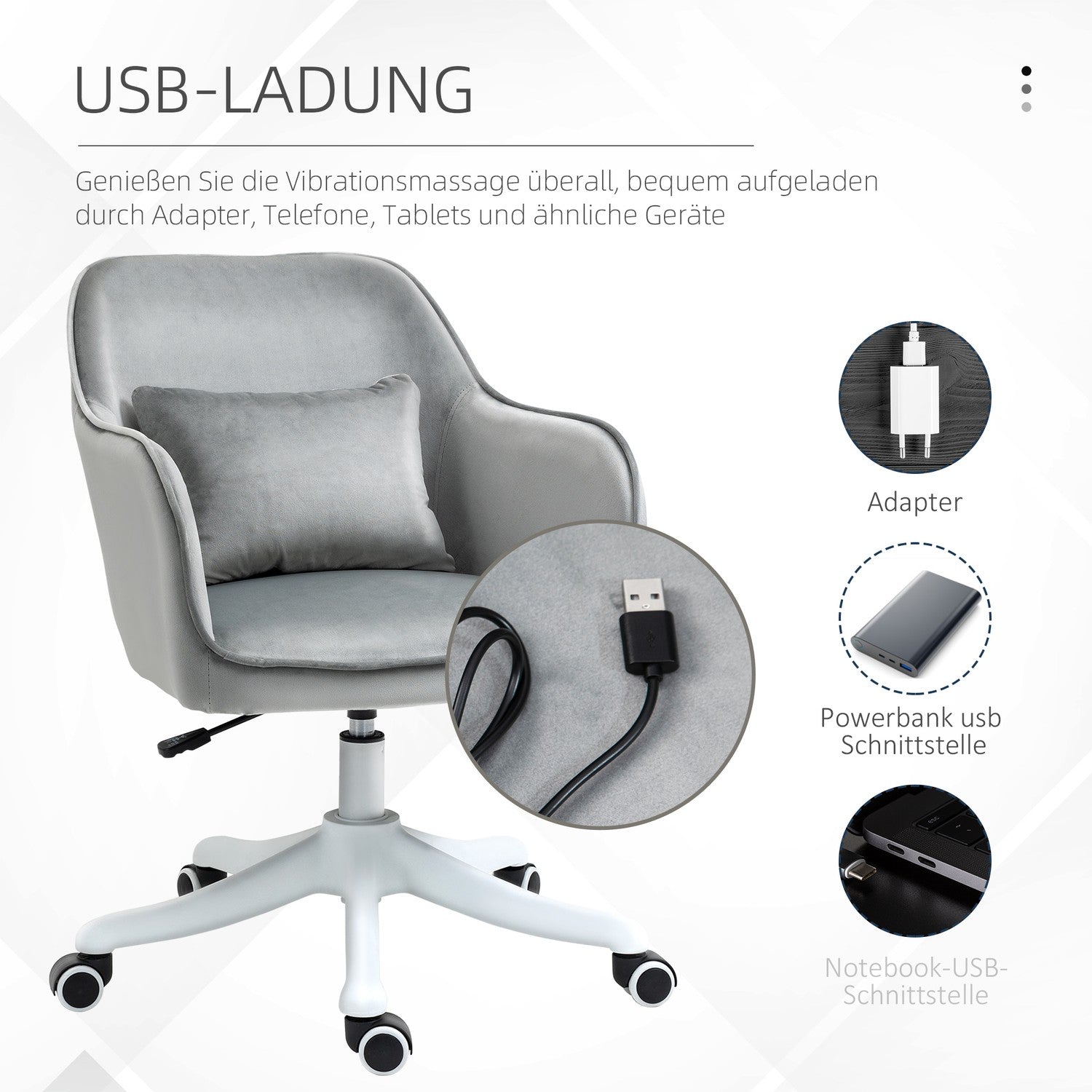 Kontorsmassagestol – sammet, vibration, svankstöd