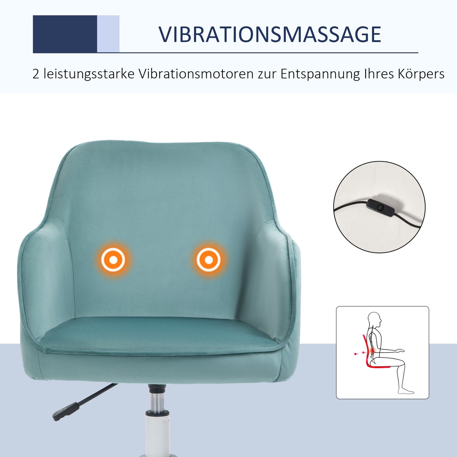 Kontorsmassagestol – USB-vibration, svankstöd, 78-86 cm