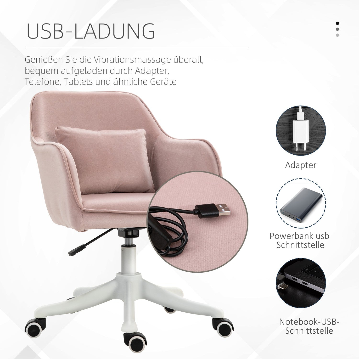 Massagekontorsstol med vibration och justerbara armstöd