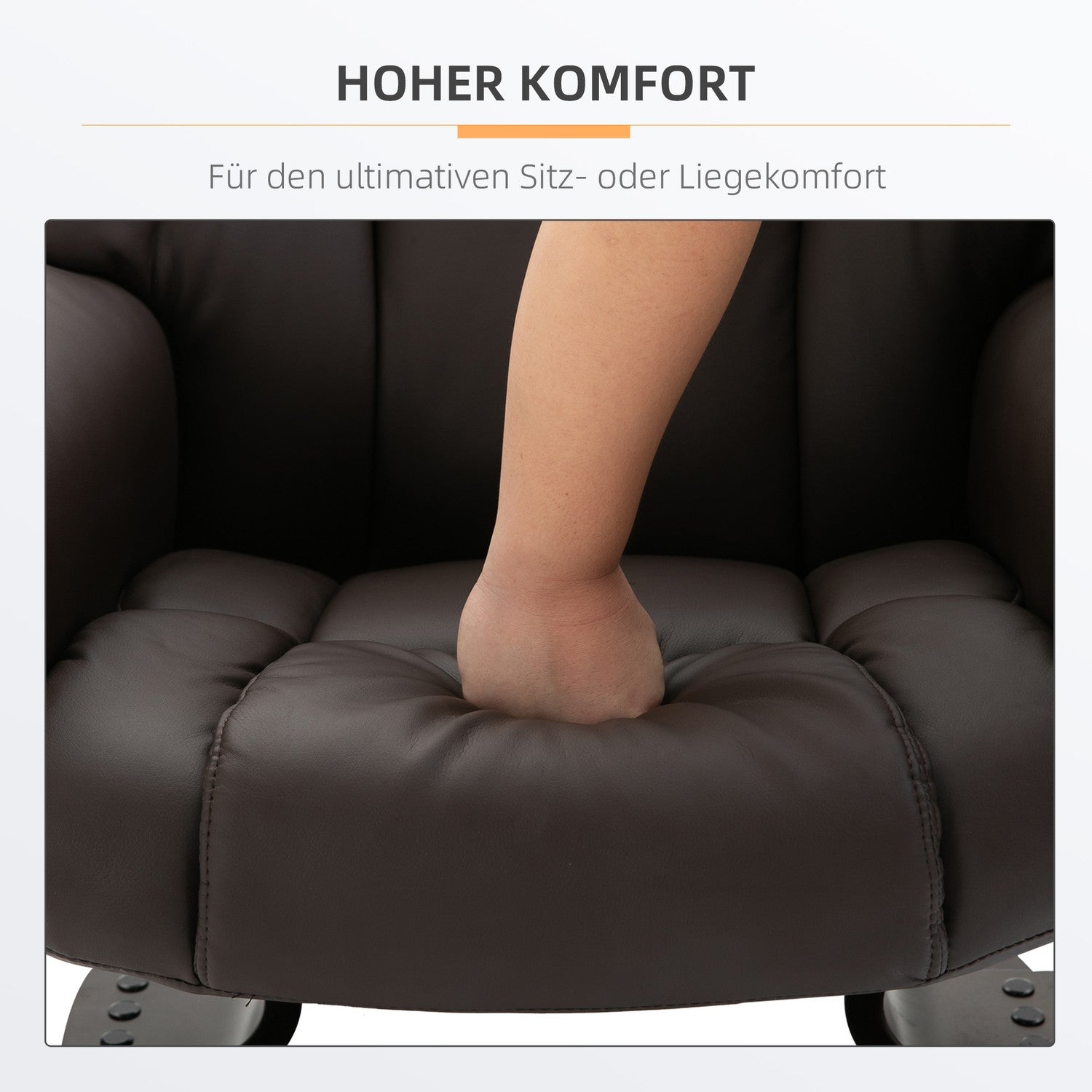 Massagefåtölj med fotpall, konstläder, brun