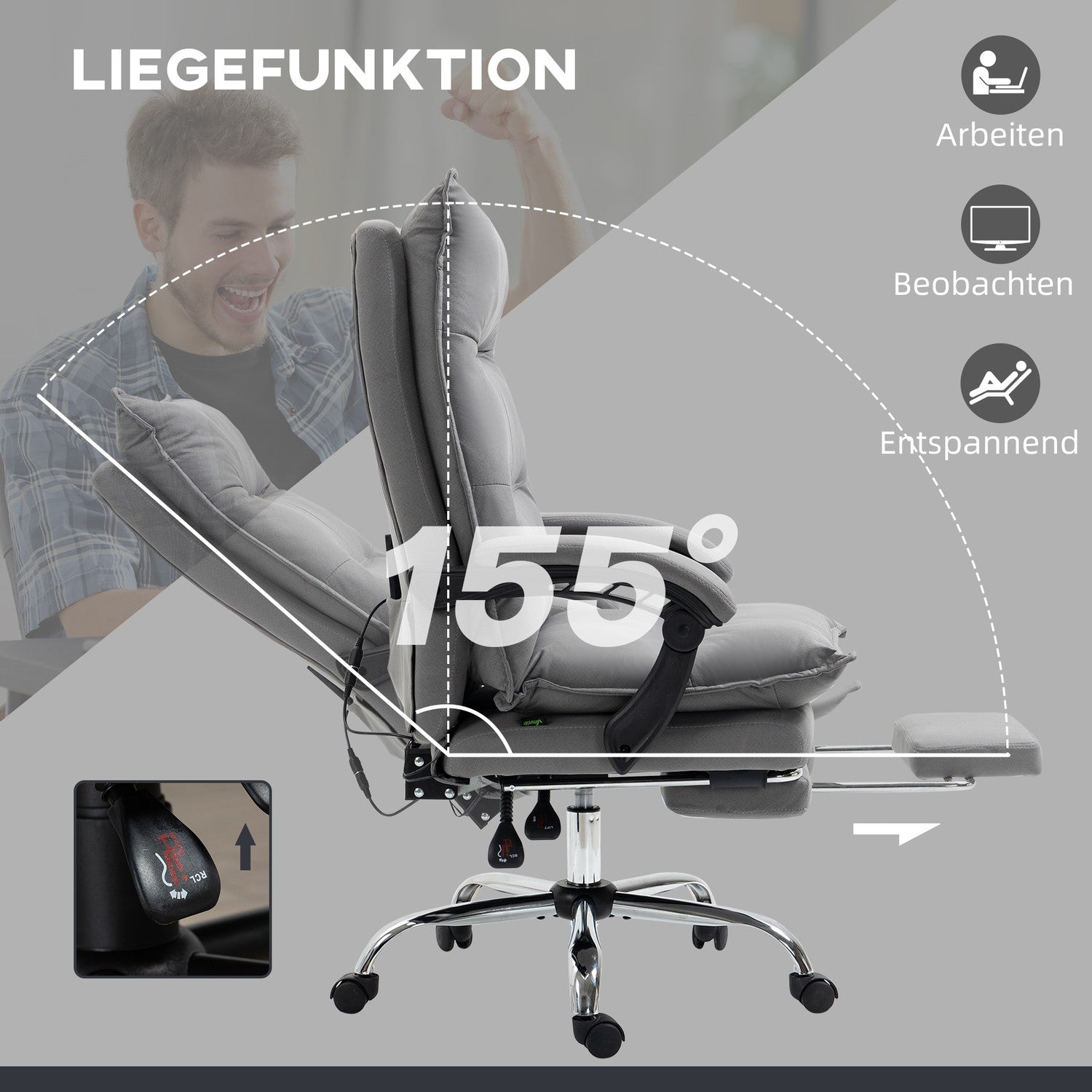 Ergonomisk kontorsstol med värme, lutning, fotstöd, justerbar höjd