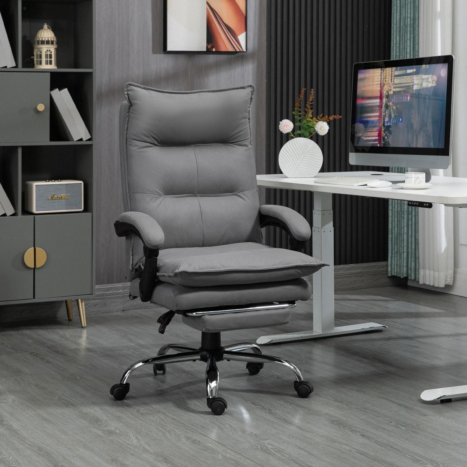 Ergonomisk kontorsstol med värme, lutning, fotstöd, justerbar höjd