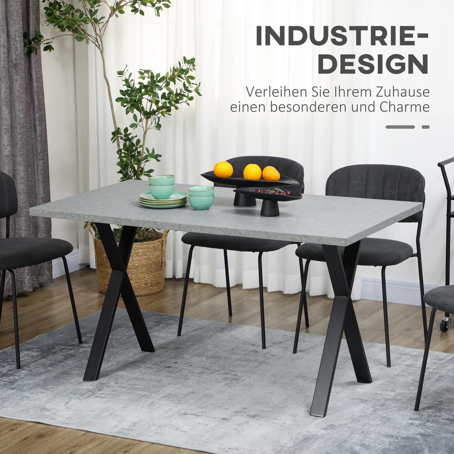 Matbord i grått stenlook för 6 med ben i stål