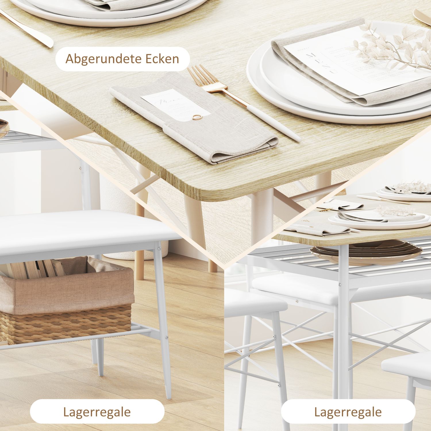 Matbordsset med bänk och stolar, ekfinish