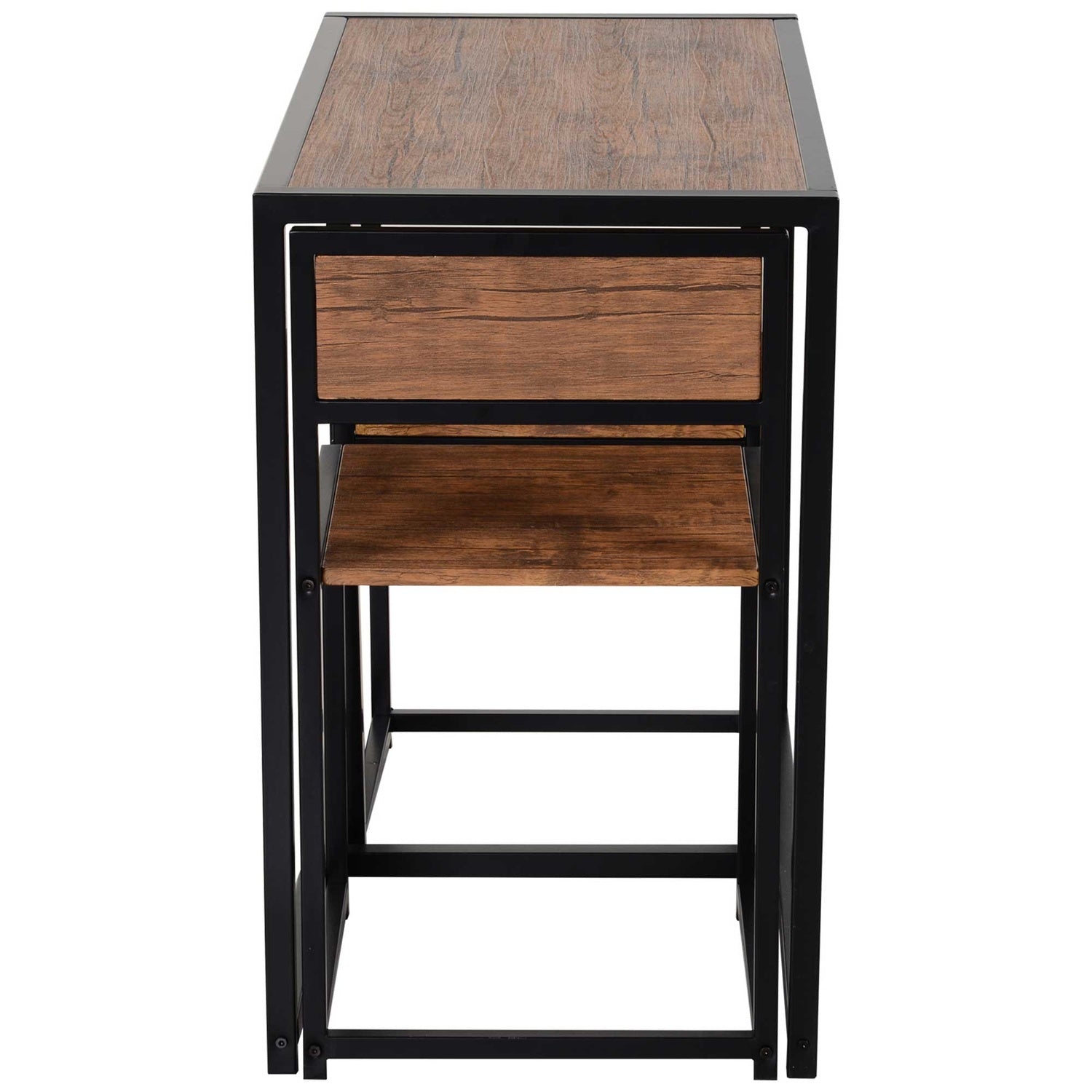 Matsalsset: bord med 2 metallstolar, naturlig finish