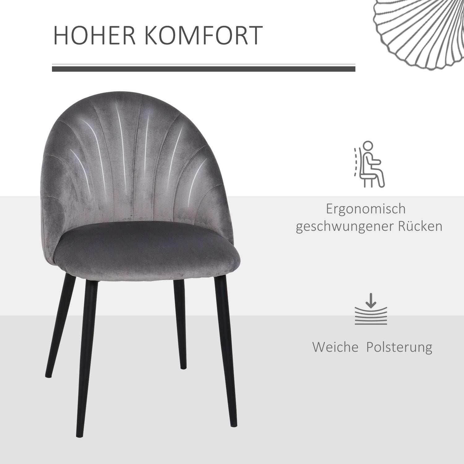 Sammetsmatsalsstolar Set om 2, Skandi Design, Grå
