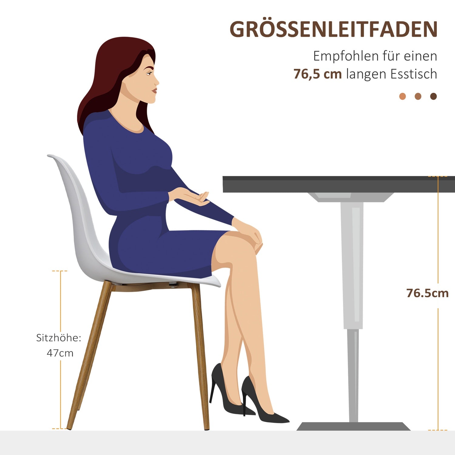 Set med 4 matstolar, metallben, vit & natur