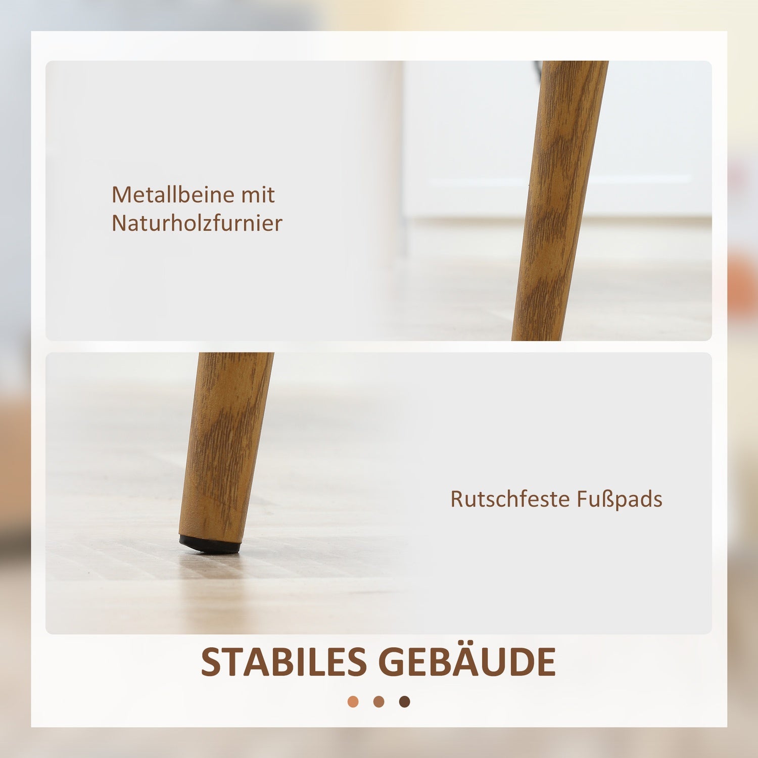 Set med 4 matstolar, metallben, vit & natur