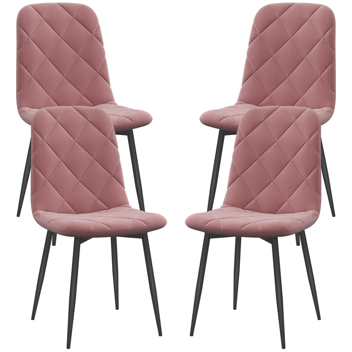 Matsalsstolar set om 4 köksstolar med ryggstöd, sammetslook, fåtölj 45 x 54 x 87 cm rosa