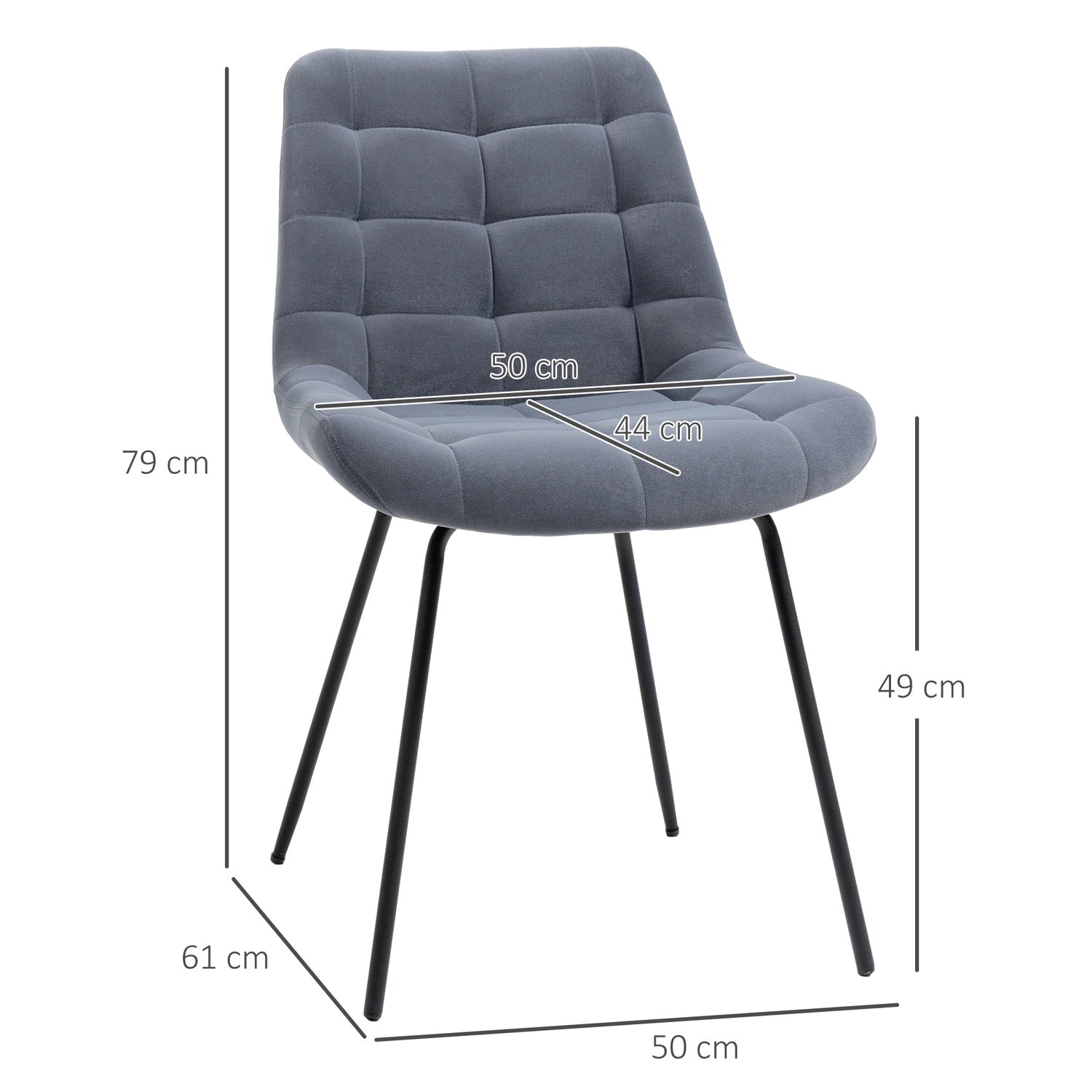Sammetsmatsalsstolar, set med 2, retrodesign, grå
