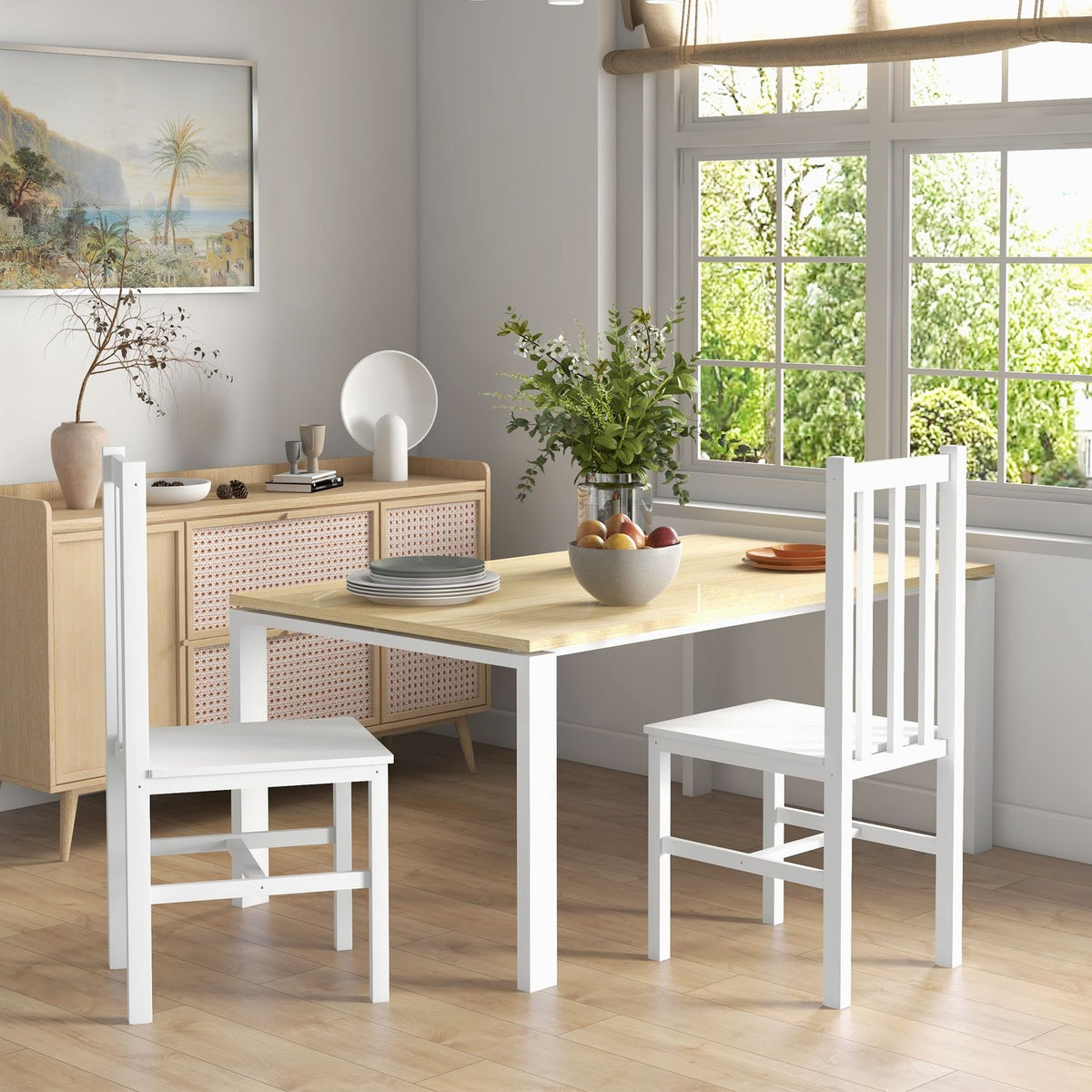 Matstolar i vit furu, set med 2 – 120 kg kapacitet