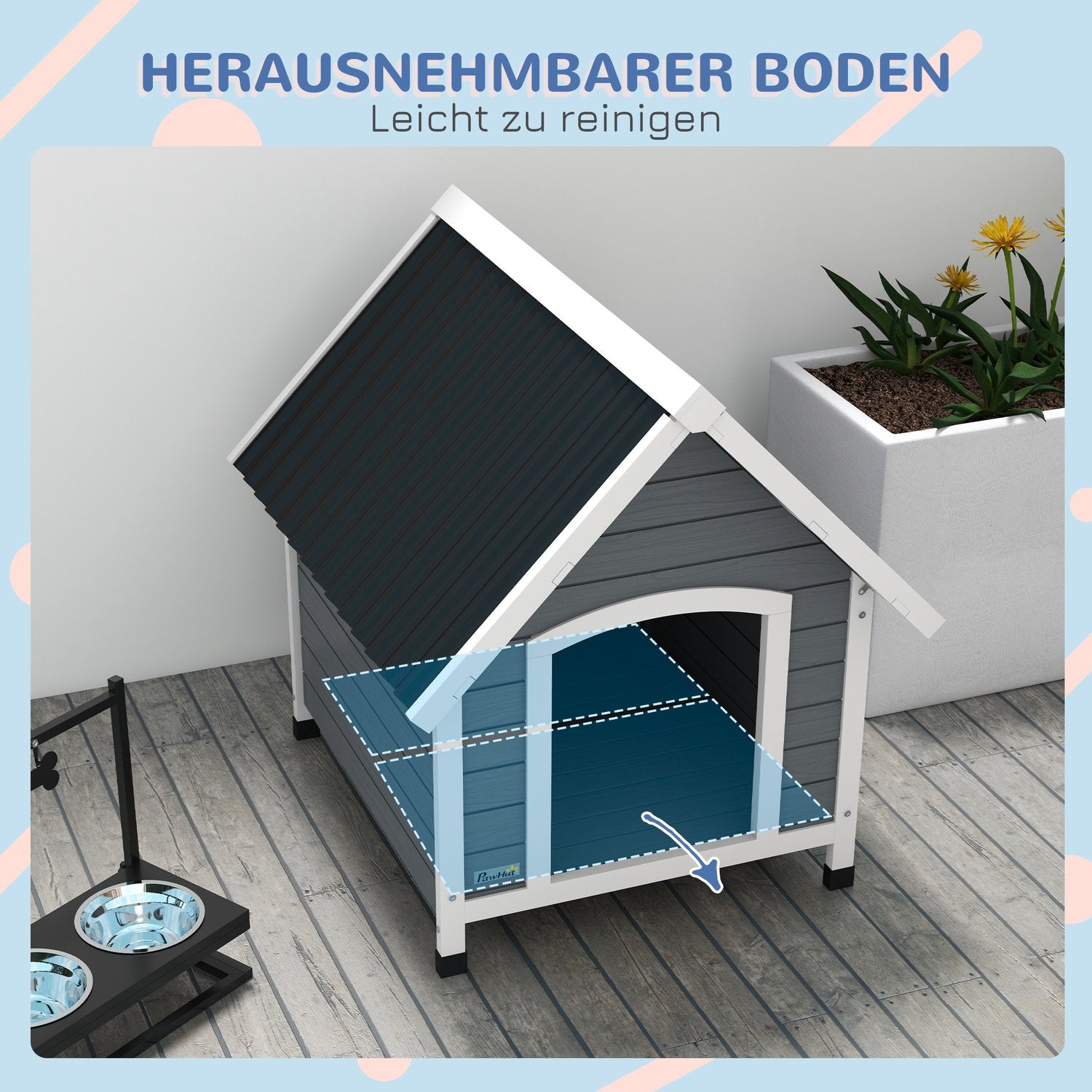 Medium Dog House, Gran Wood, Weatherproof, Asfalttak