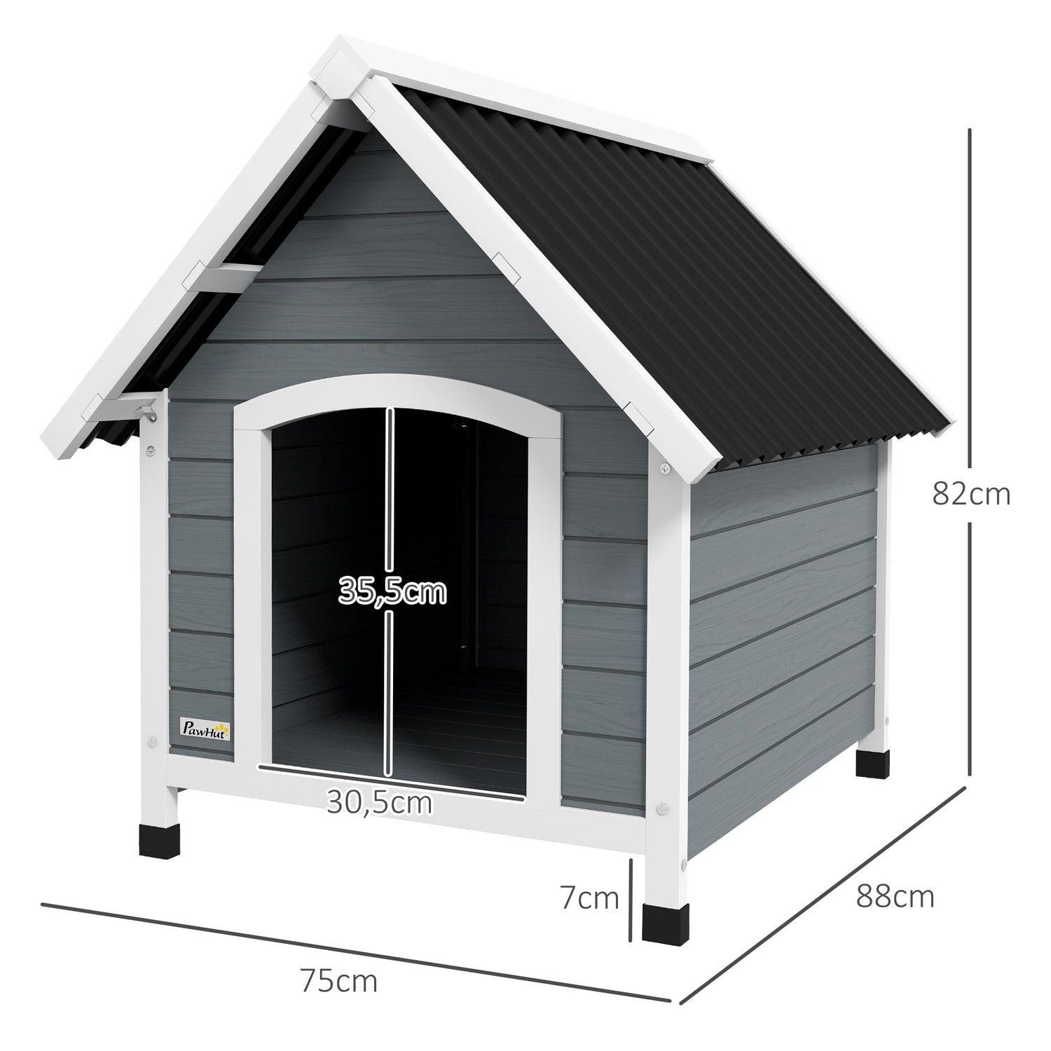 Medium Dog House, Gran Wood, Weatherproof, Asfalttak