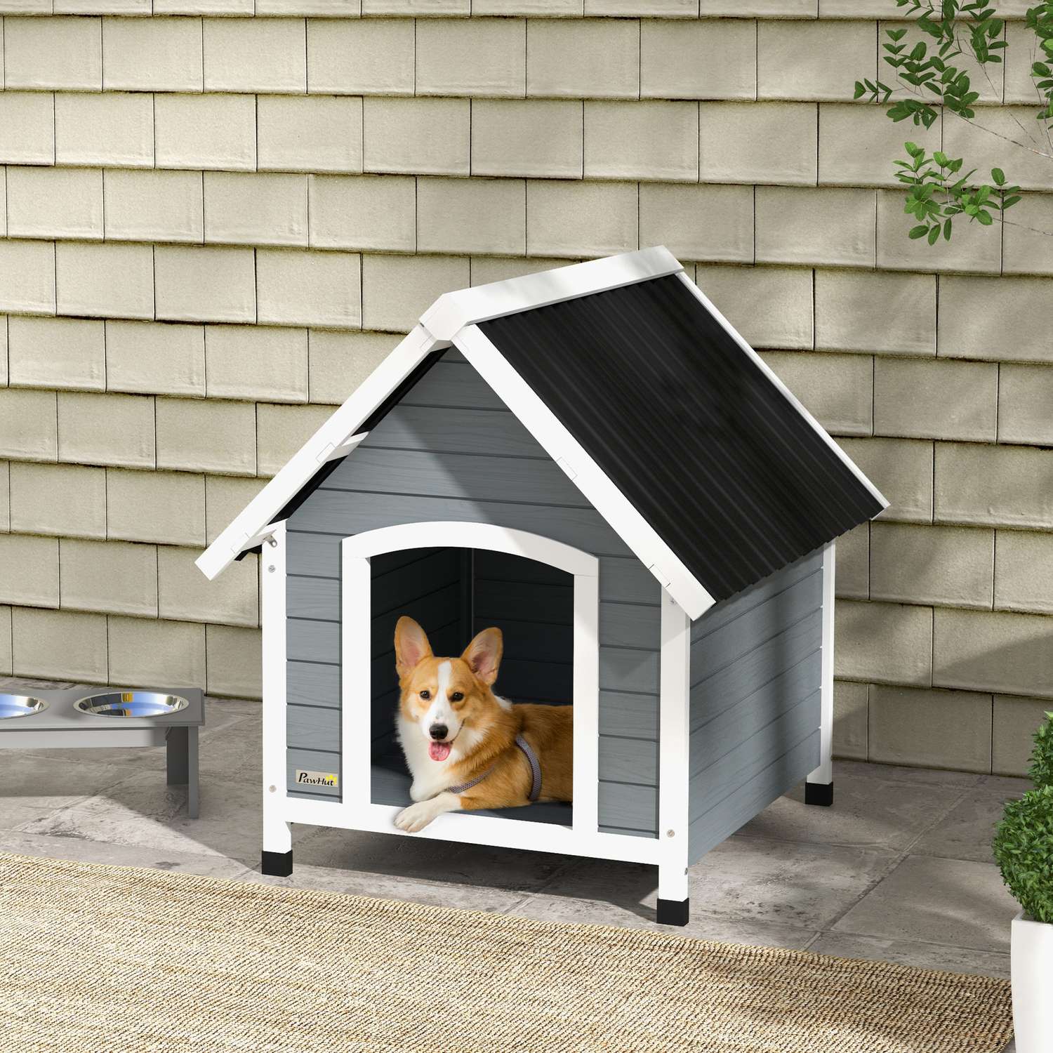 Medium Dog House, Gran Wood, Weatherproof, Asfalttak