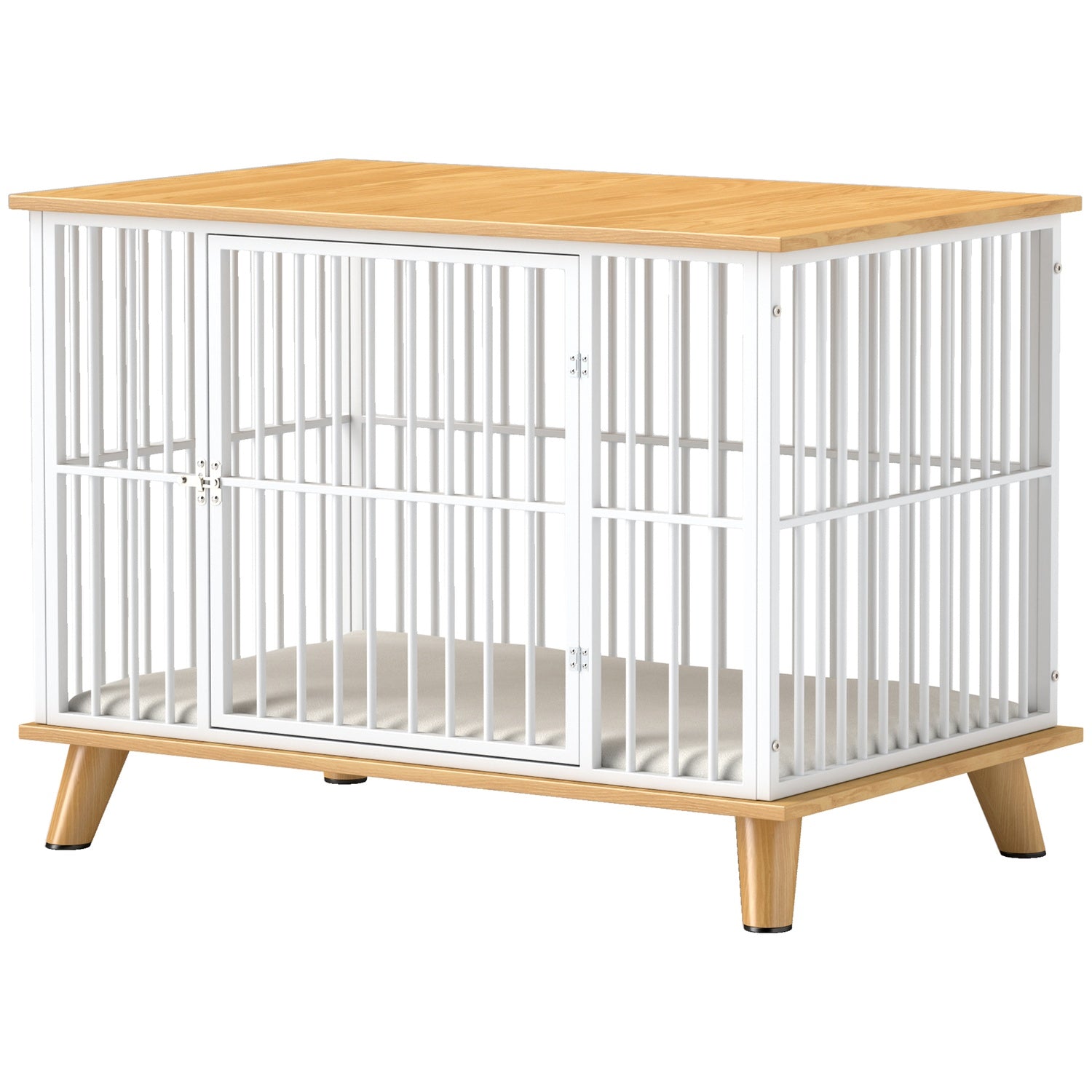 Medium hundbur med kudde och låsbar dörr, ek