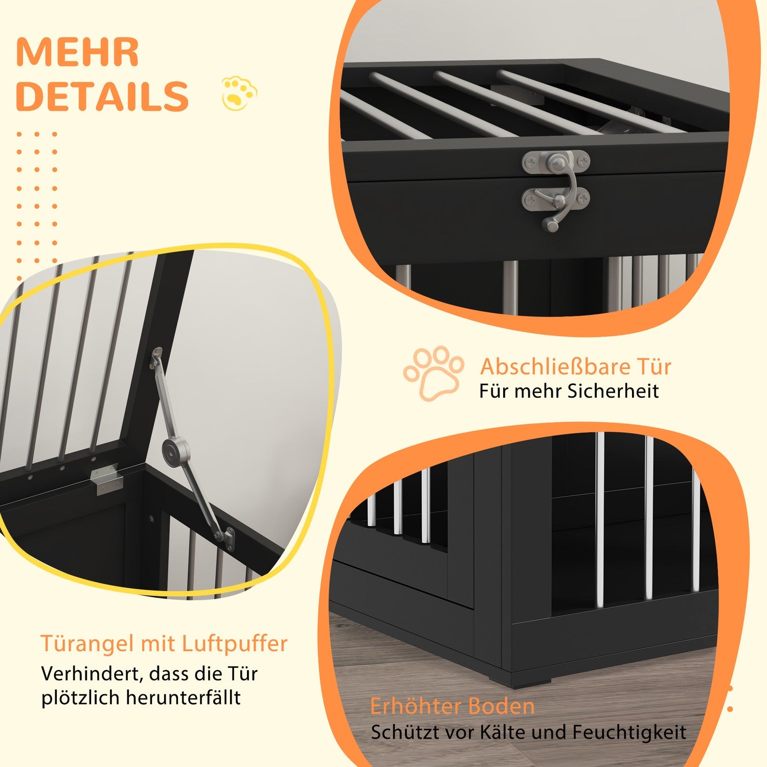 Medium hundbur – svart, 2-dörrars, 80 x 50 x 56,5 cm