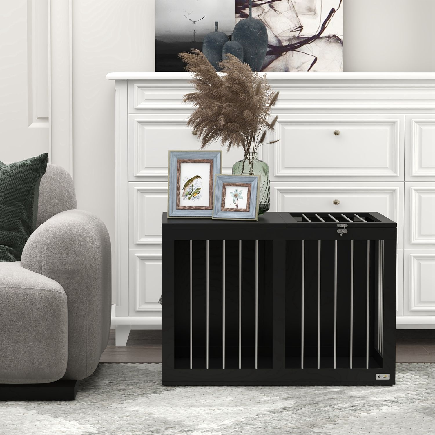 Medium hundbur – svart, 2-dörrars, 80 x 50 x 56,5 cm