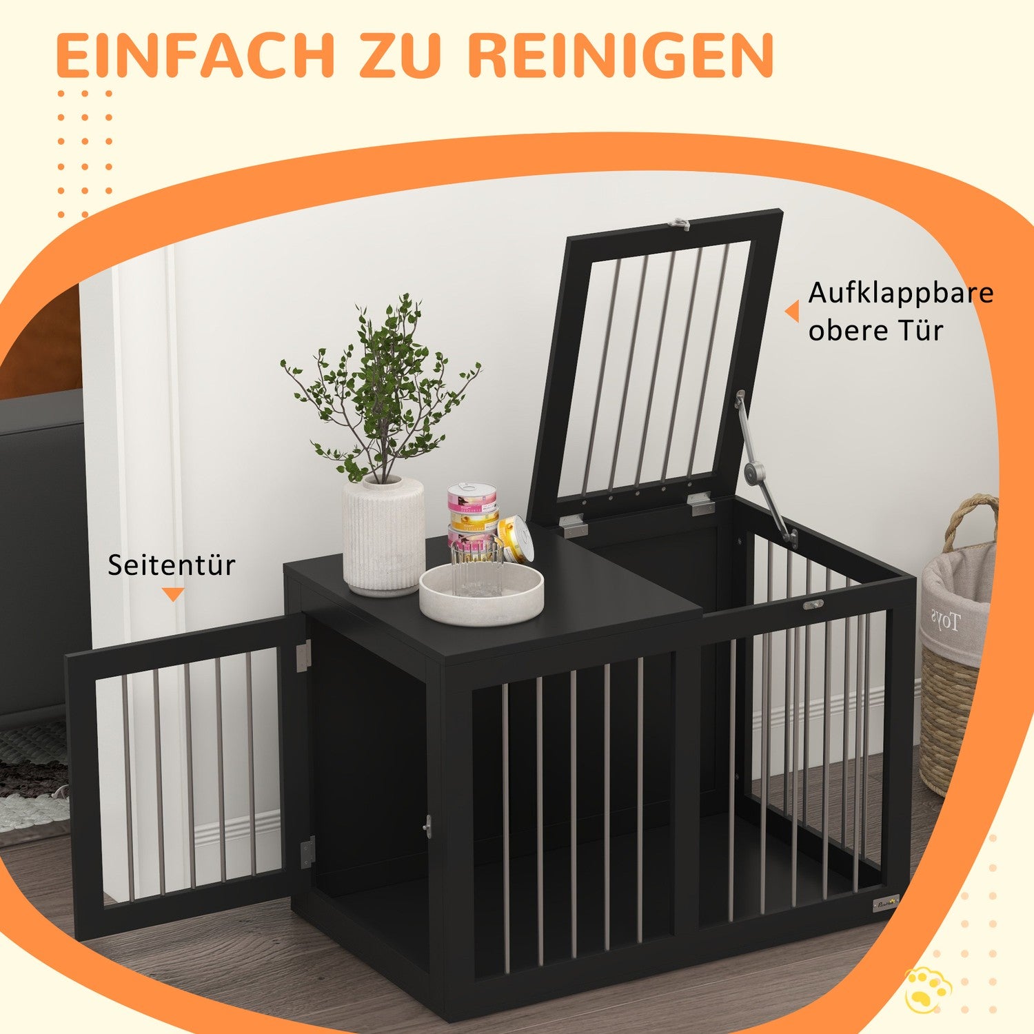 Medium hundbur – svart, 2-dörrars, 80 x 50 x 56,5 cm