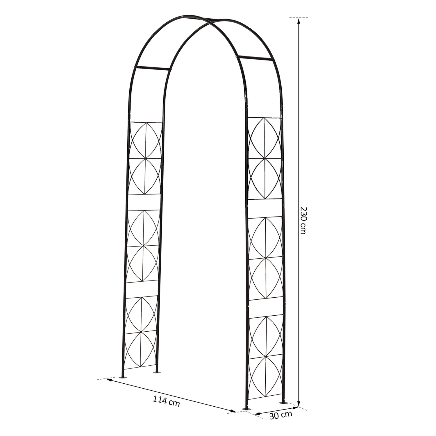Metal Garden Arch Spaljé, Svart, 114x30x230 cm