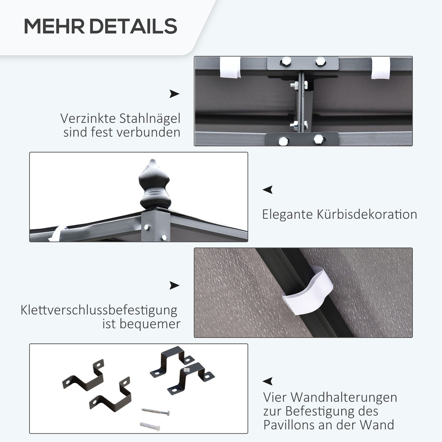 Metal Garden Gazebo-tält – Grå, 297 x 297 cm