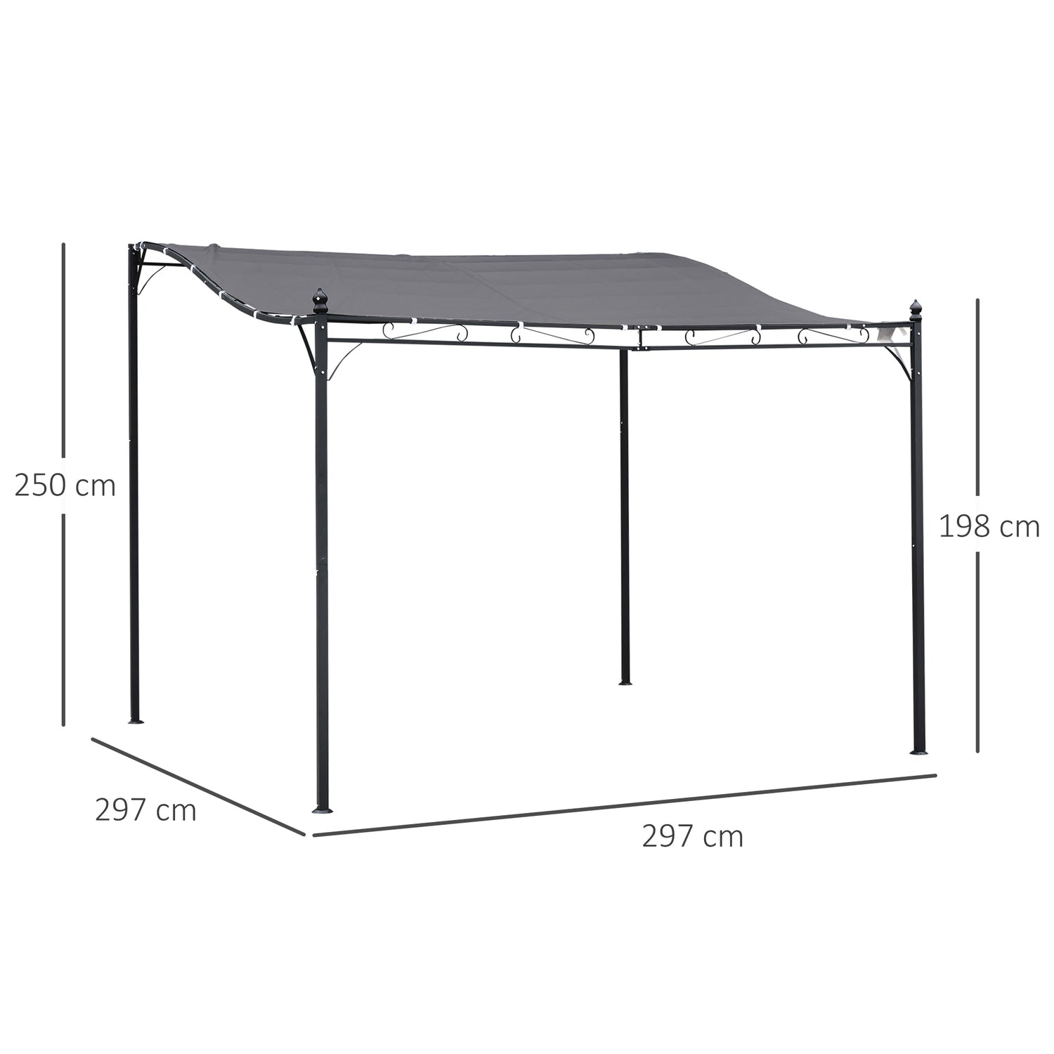 Metal Garden Gazebo-tält – Grå, 297 x 297 cm