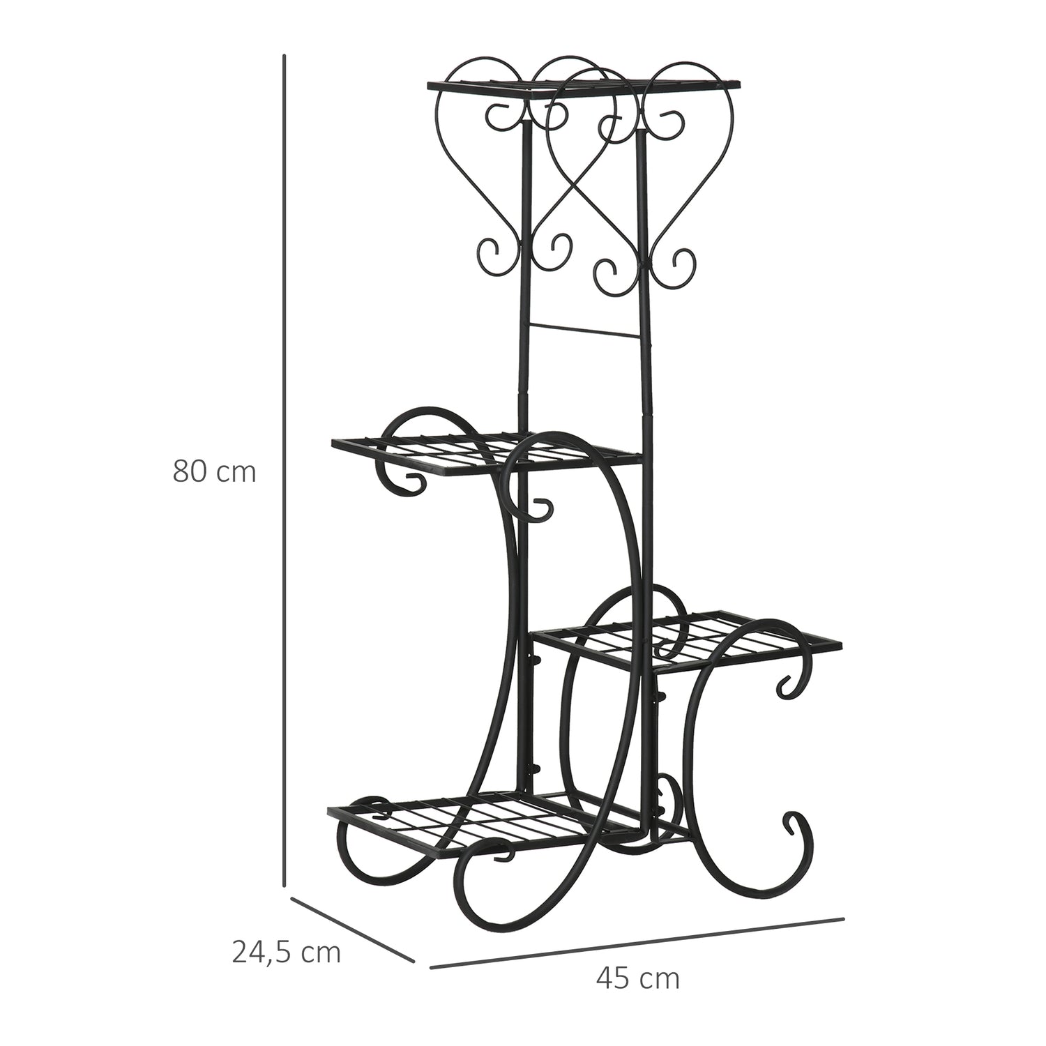 Metall 4-vånings växthylla för trädgård och balkong, svart