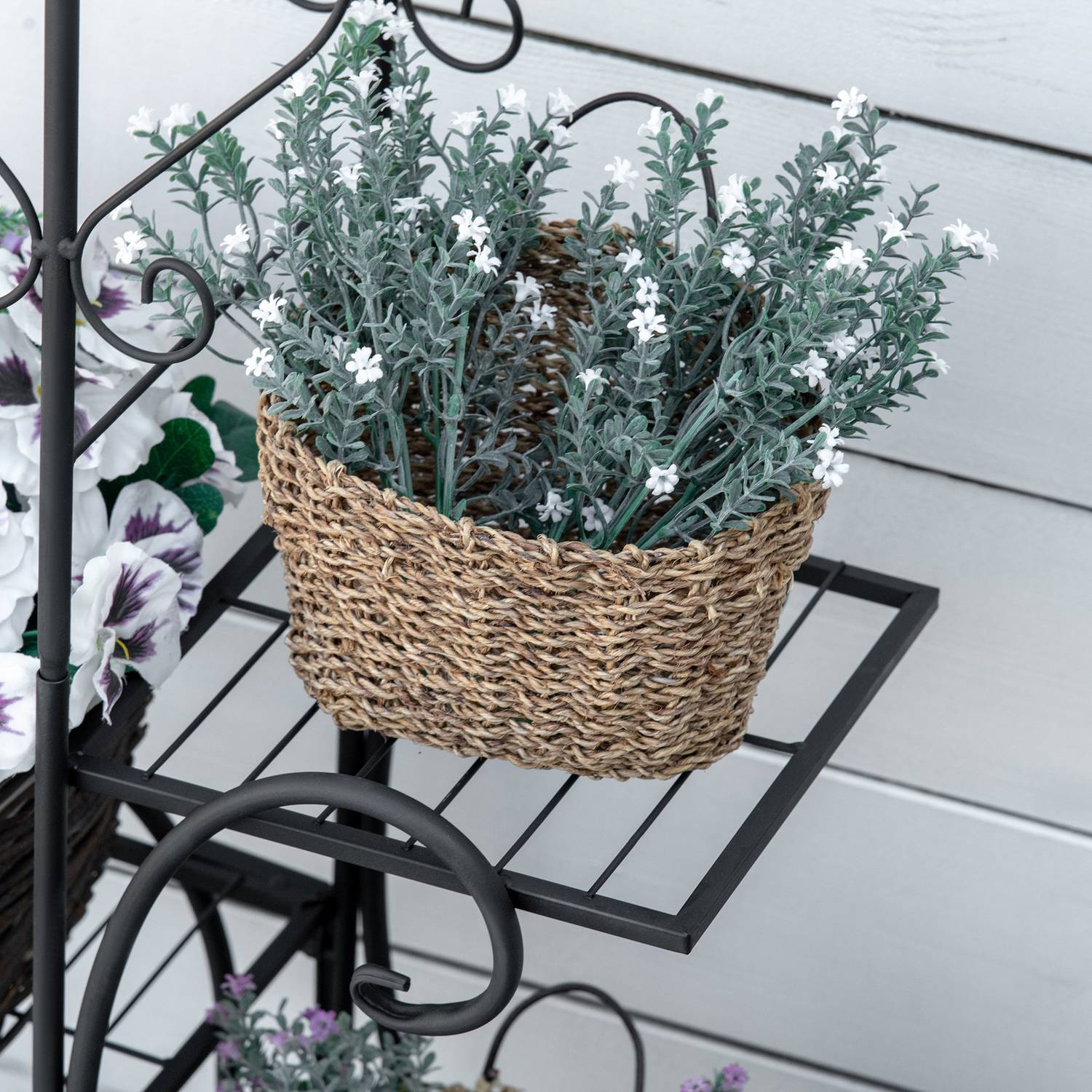 Metall 4-vånings växthylla för trädgård och balkong, svart