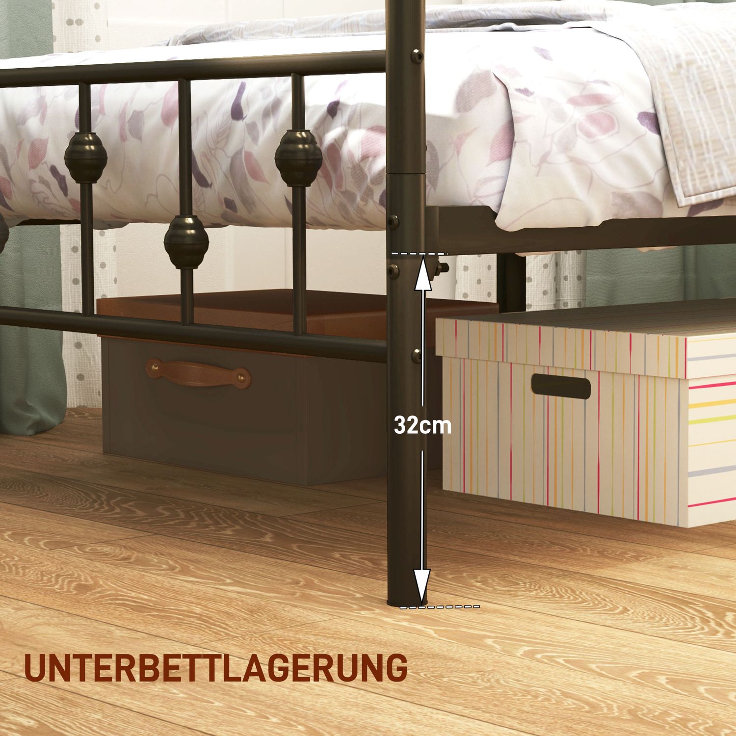 Metall ihopfällbar sängram, 200x90 cm, svart, 82,5 cm hög