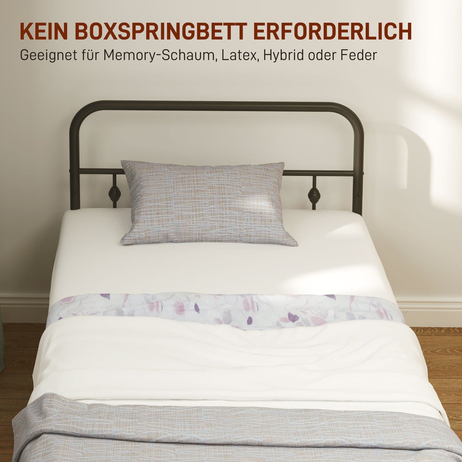 Metall ihopfällbar sängram, 200x90 cm, svart, 82,5 cm hög