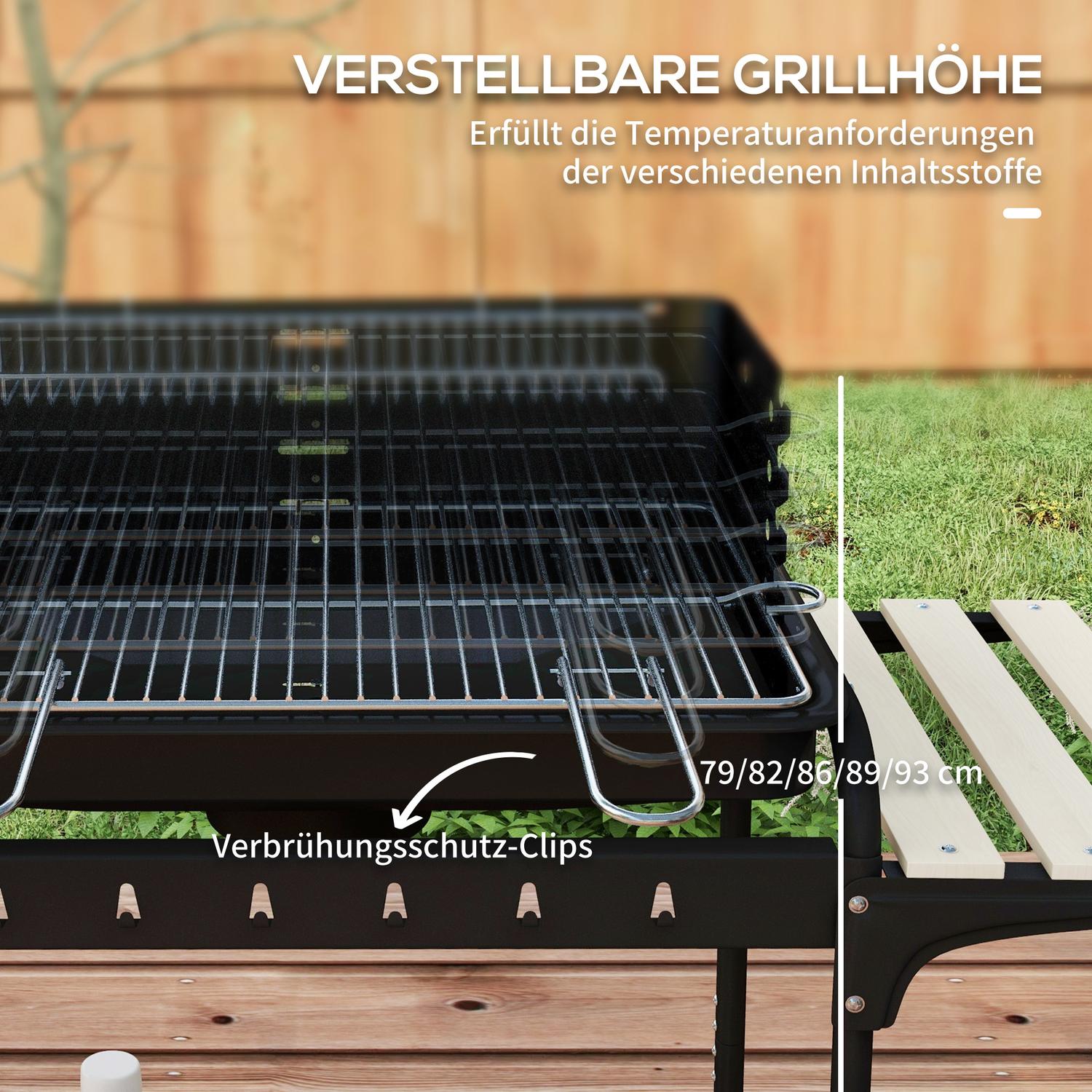Metall kolgrill – justerbart galler, hjul, hylla