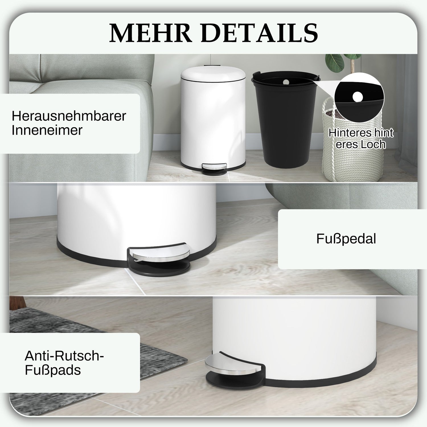 Metallpedalavfallsbehållare med innerkorg, 20L, 36x30x44,5 cm