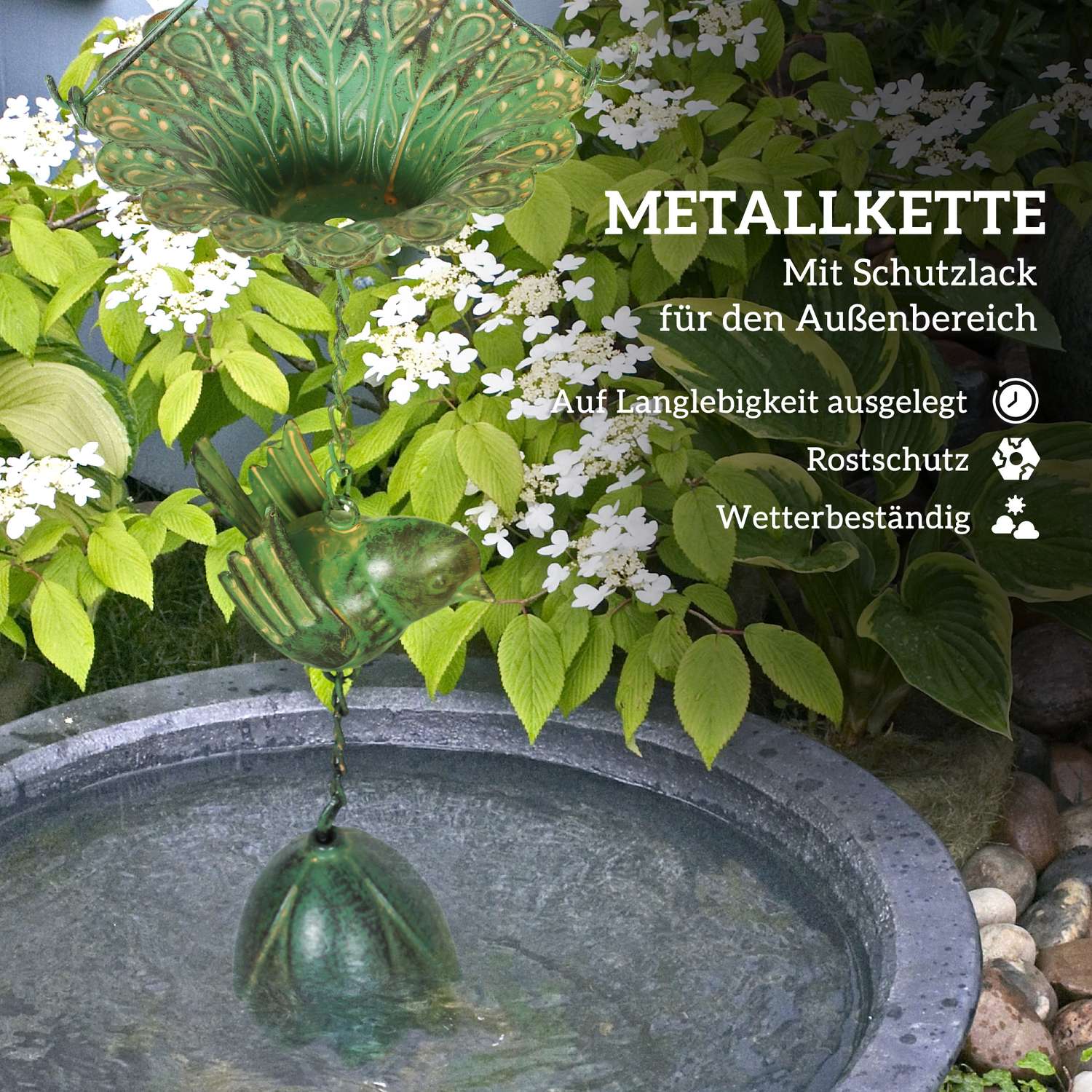 Metallregnkedjor för hängrännor, 3 set med klockor, 123 cm