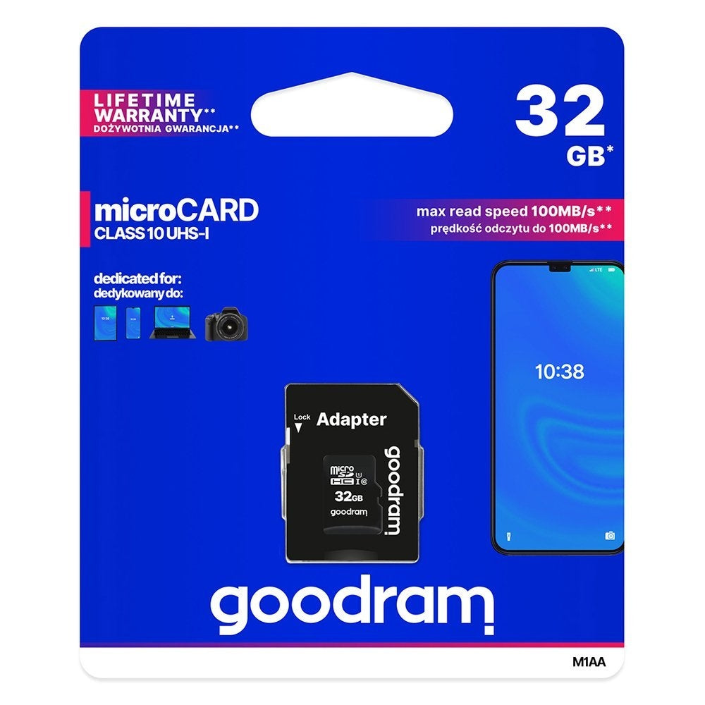 Mikrokort 32GB micro SD HC UHS-I klass 10 minneskort + SD-adapter