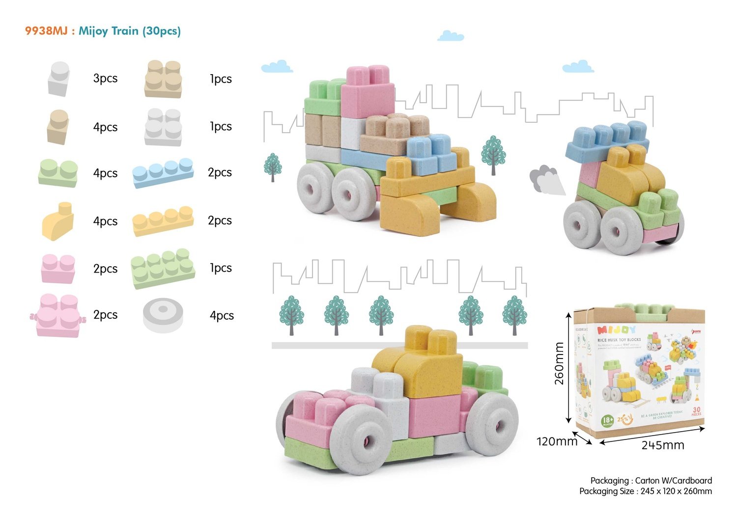 Miljövänlig babyblockset - 30 st, pastellfärger