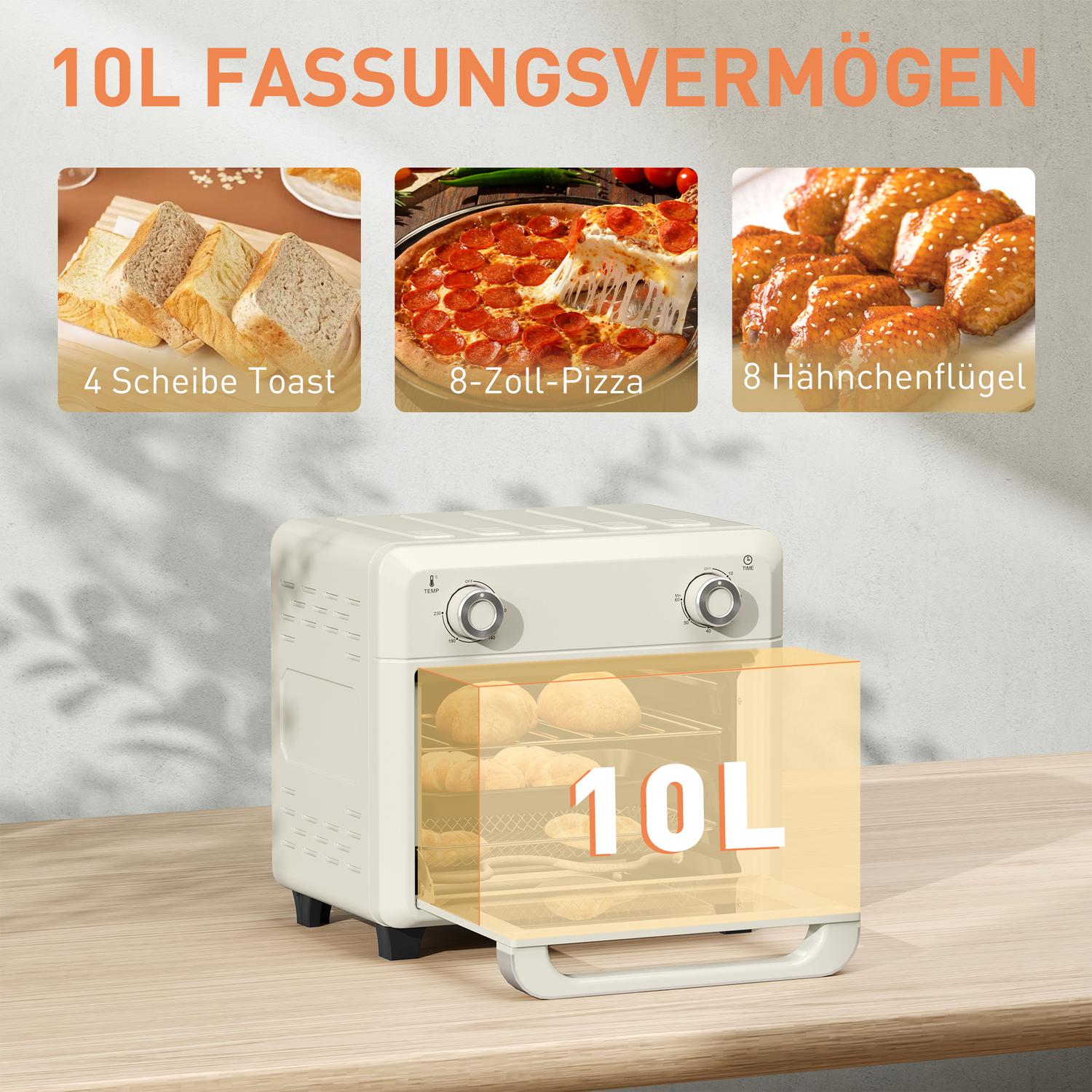 Mini Air Fryer Ugn 10L, Rostfritt Stål, Pekskärm, 1000W