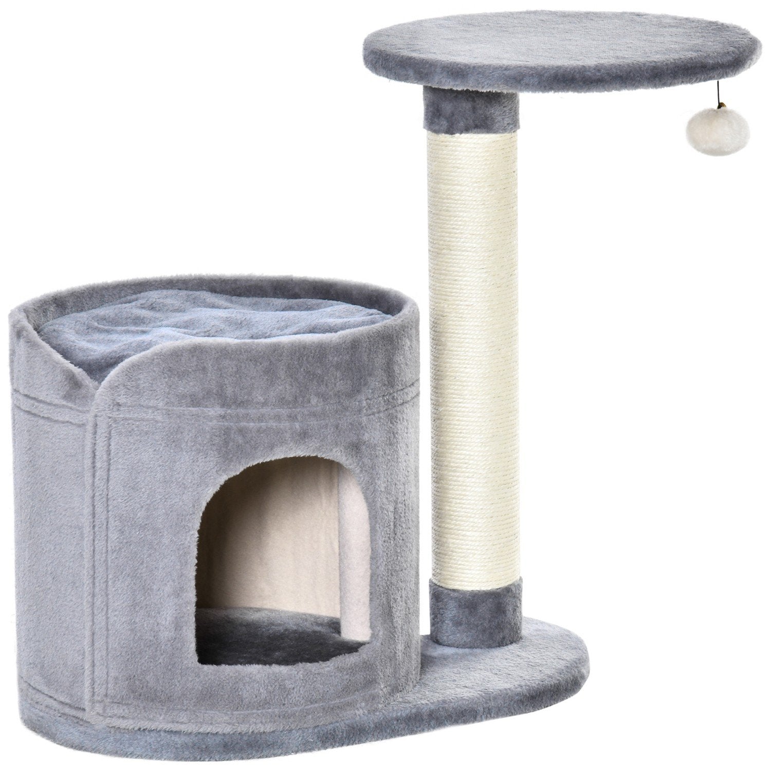 Cat Scratching Post Med Cat Cave & Toy Ball, Sisal Rep Scratching Poles, Grå, 55X36X59Cm