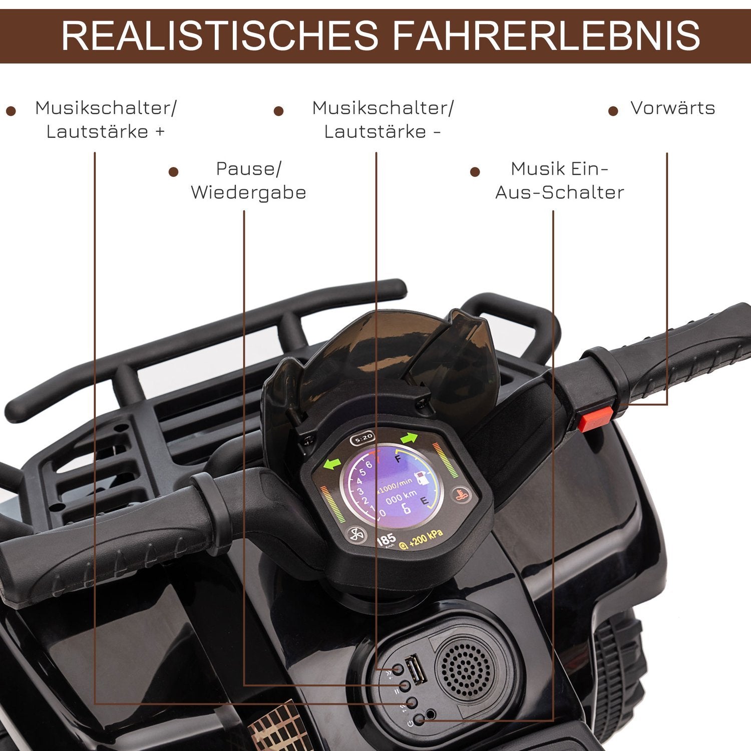 Mini Electric Quad Barn Elektrisk Atv Led Framljus Barnfordon För 18-36 Månader Barn Metall Pp Plast Svart 70 X 42 X 45 Cm