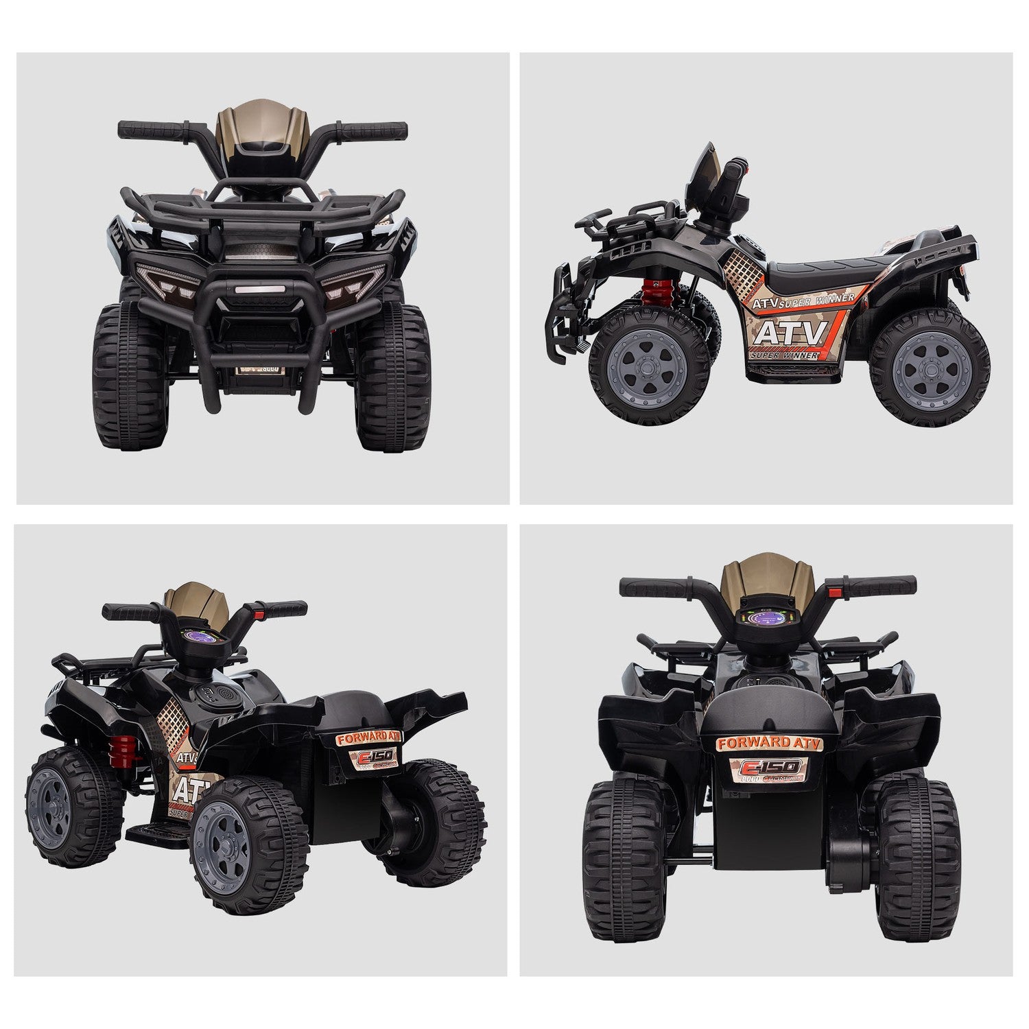 Mini Elektrisk Quad ATV för småbarn, LED-lampor, svart